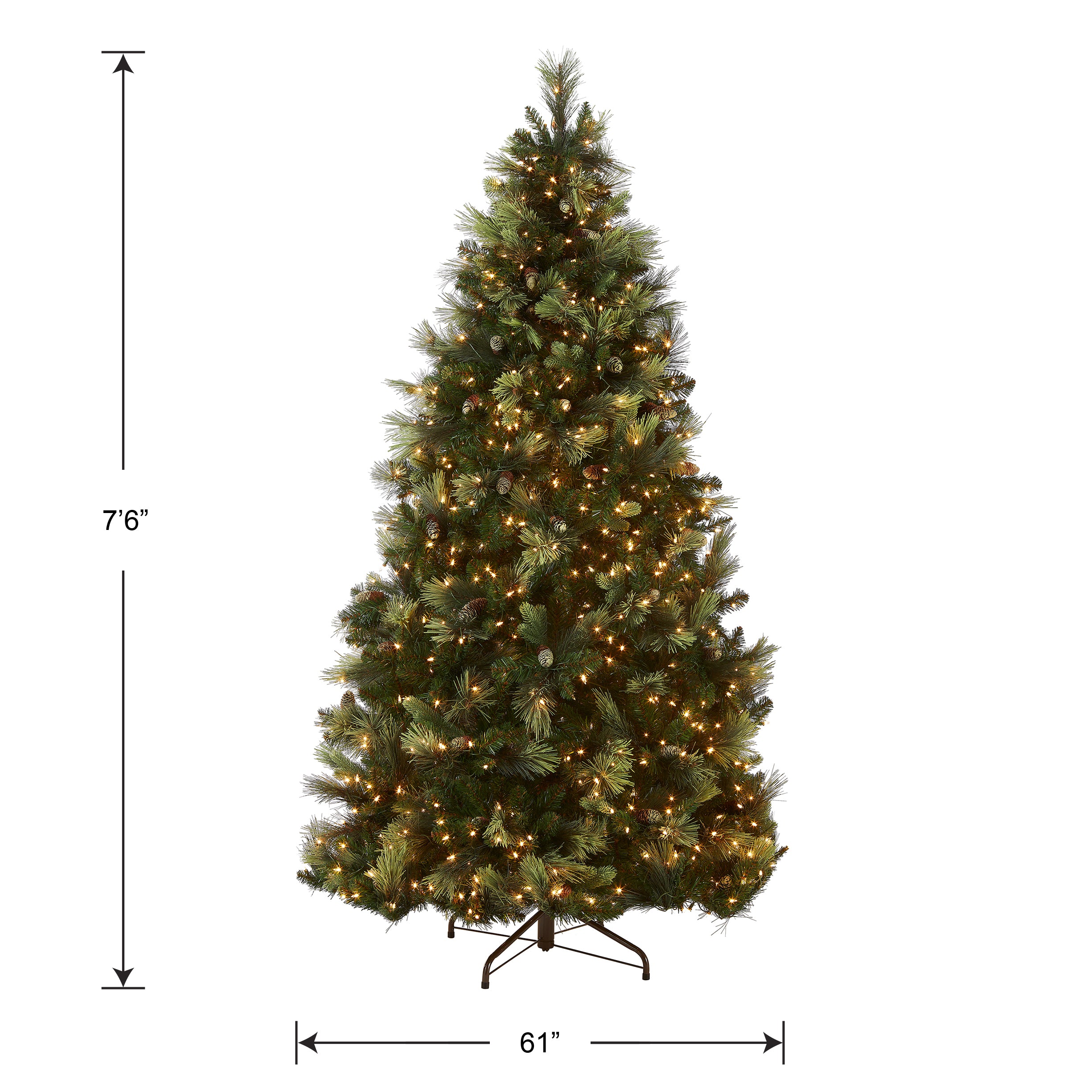7.5 ft Pre-Lit Artificial Carolina Pine Christmas Tree with 1000 Clear LED Lights - Perfect for Living Room, Office & Holiday Decorations