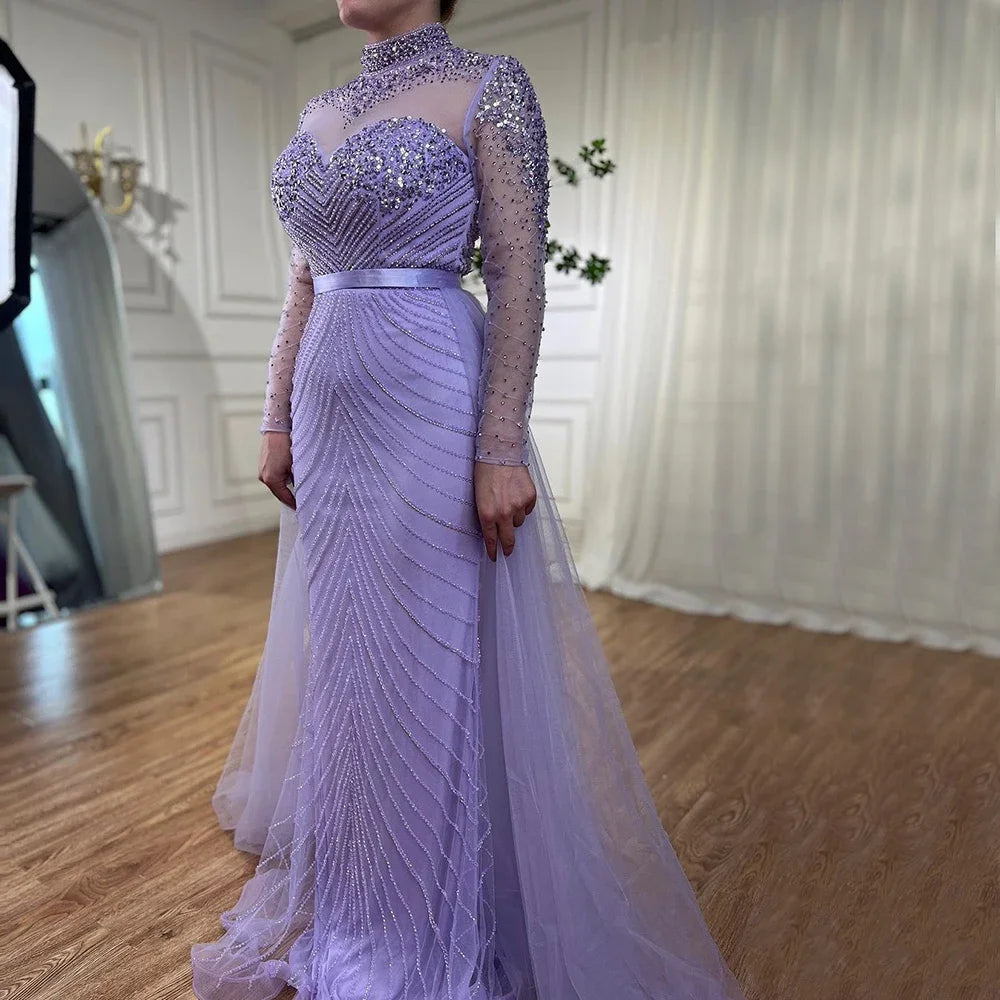 Elegant Muslim Green Mermaid Lace Beaded Arabic Evening Dress for Women - Luxury Wedding & Party Gown 2025 | Perfect for Bridal Showers, Formal Events & Special Occasions