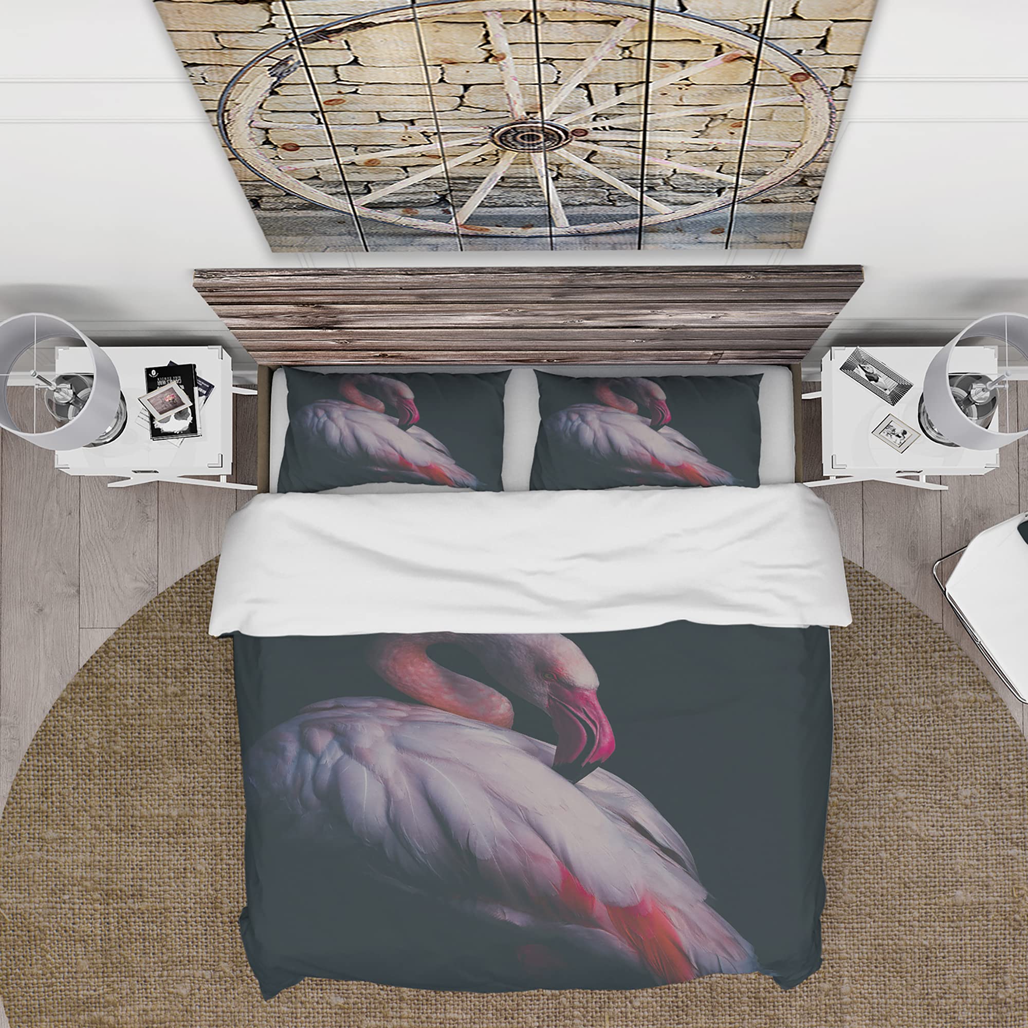 DesignQ Pink Flamingo & Black Traditional Duvet Cover Set - 3 Piece Twin Size Animal Print Bedding Set for All Seasons | Tropical Themed Bedroom Decor for Girls, Teens & Dorm Rooms