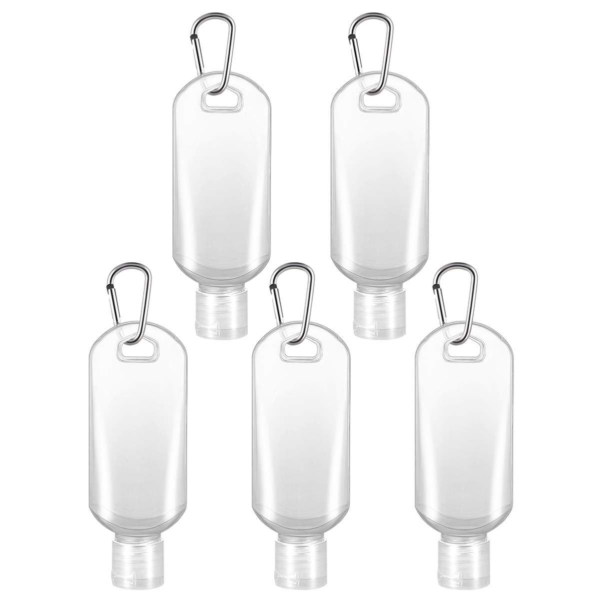 TOPBATHY 5-Pack 50ml Refillable Travel Bottles for Hand Soap, Shampoo & Lotion - Transparent Empty Liquid Containers with Hooks (Random Colors) | Perfect for Air Travel, Gym, Camping & Home Organization