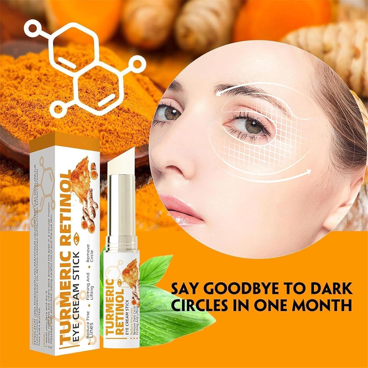 Turmeric Retinol Eye Cream Stick for Dark Circles & Puffiness - Hydrating Eye Balm Stick with Anti-Aging Benefits (5 Pack) - Perfect for Morning & Night Skincare Routine