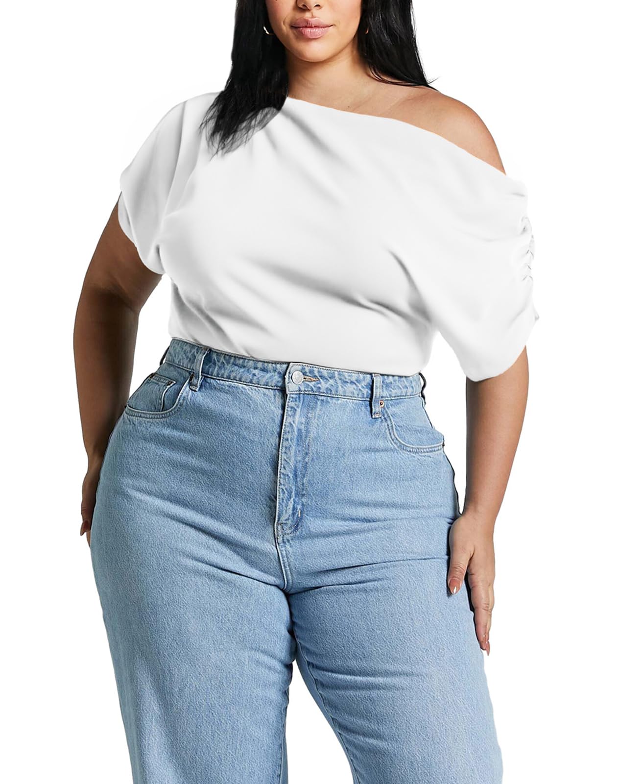Ekaliy Women's Off Shoulder Casual Crop Top - Ruched Basic Slim Fit T-Shirt for Going Out & Y2K Style | Perfect for Parties, Dates & Summer Outfits
