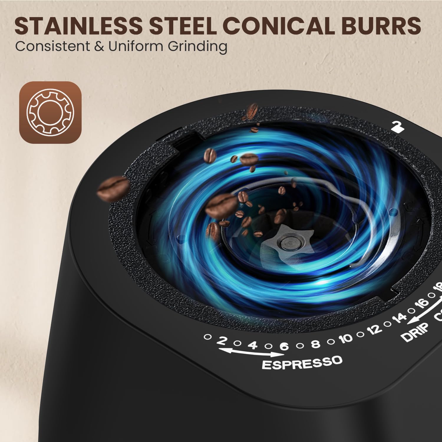 Premium Conical Burr Coffee Grinder with Touch Panel - 30 Adjustable Grind Settings for Espresso, French Press & Drip Coffee (2-12 Cups) - Perfect for Home Baristas & Coffee Enthusiasts