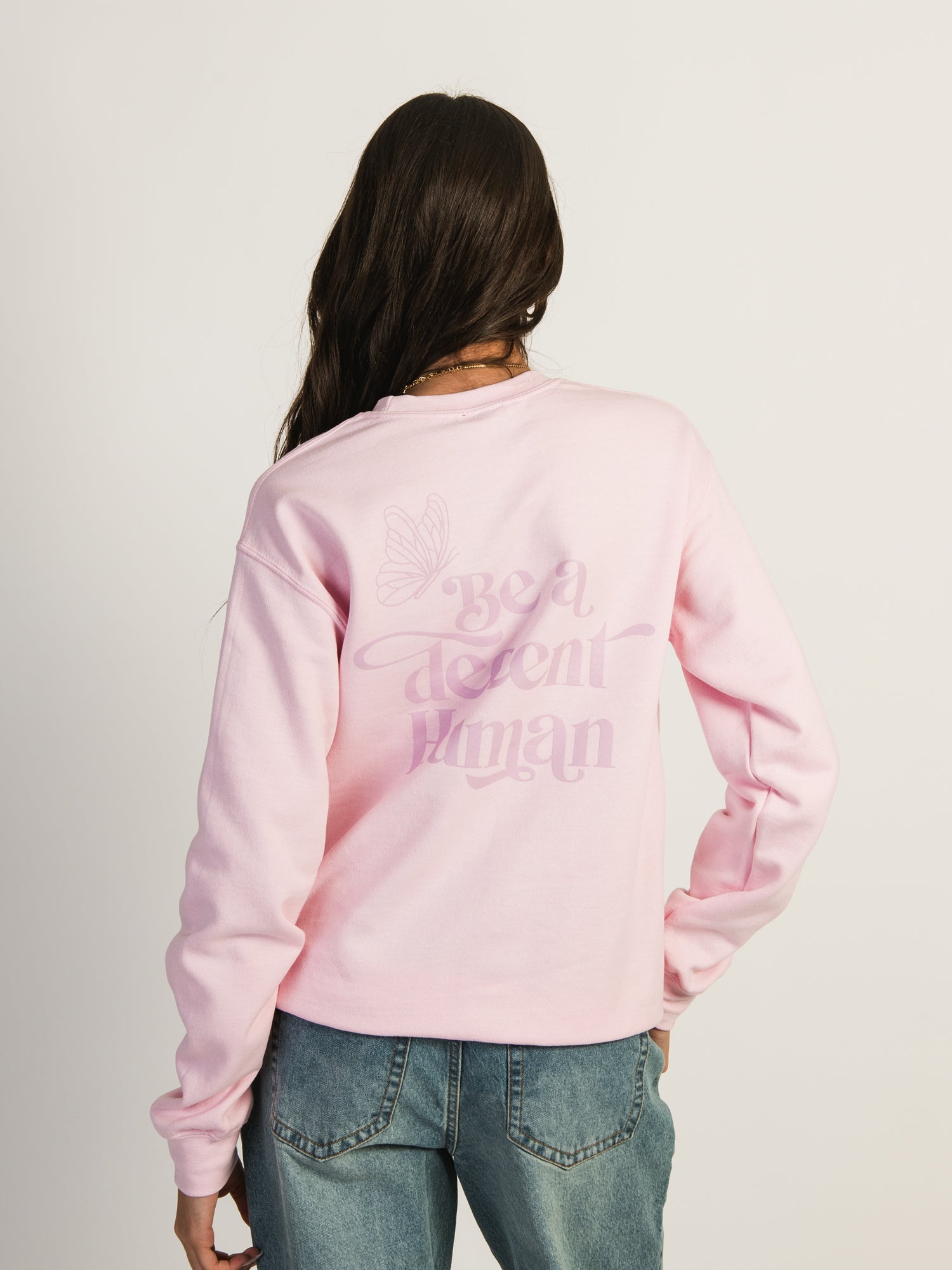 Barstool Sports Be A Decent Human Text Crewneck Sweatshirt - Comfortable Casual Wear for Men & Women | Perfect for Everyday Outfits, Lounge Wear, and Fan Apparel