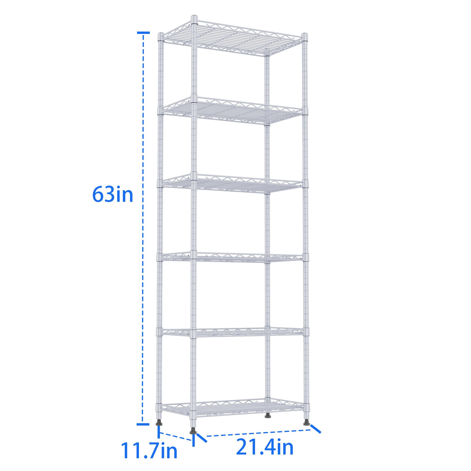 REGILLER 6-Tier Adjustable Steel Wire Shelving Unit - Heavy Duty Storage Rack for Laundry, Bathroom, Kitchen, Pantry & Closet Organization (Silver, 11.7