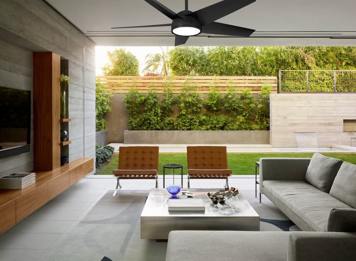 Minka Aire F781L-CL Chubby 58 Inch Outdoor Ceiling Fan with LED Light Kit and Remote Control - Coal Black - Perfect for Patio, Deck, and Covered Porch
