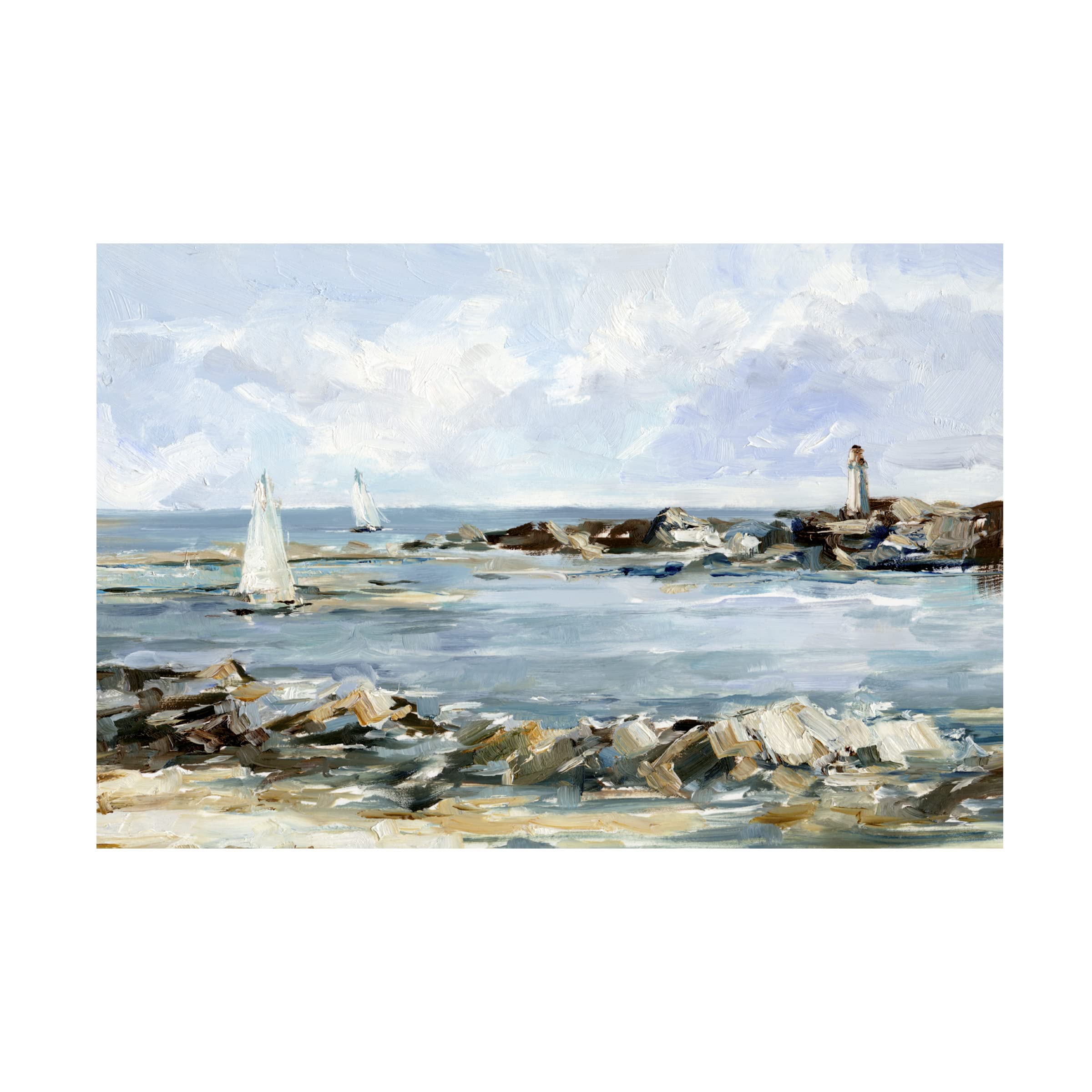 Trademark Fine Art 'Rocky Shore Coastline II' by Ethan Harper - Stretched Canvas Wall Art for Living Room, Bedroom & Office Decor - Coastal Landscape Painting for Beach House & Nautical Theme
