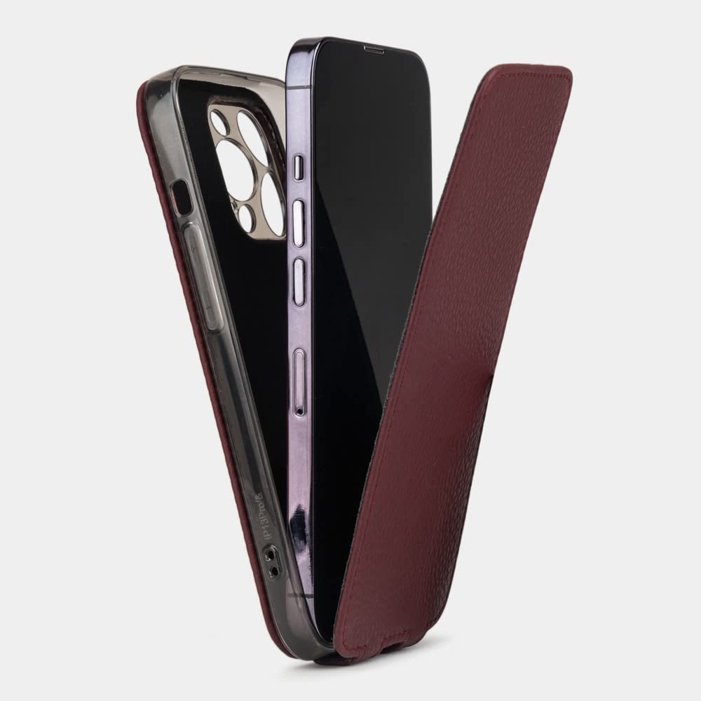 Premium Leather Folio Case for iPhone 13 Pro | Ultra Thin & Lightweight | Handcrafted in France | Bordeaux Red | Perfect for Business & Travel Protection