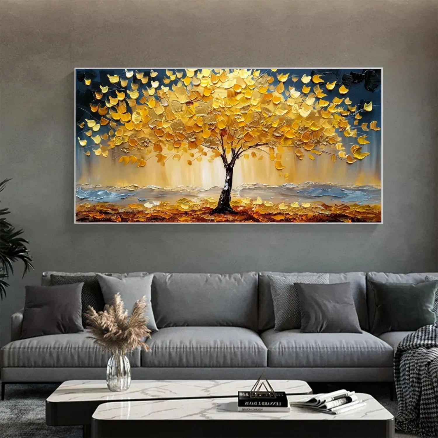 Flower and Tree Painting #FT 191 - Handmade Canvas Wall Art for Home & Office Decor - Perfect for Living Room, Bedroom or Gift