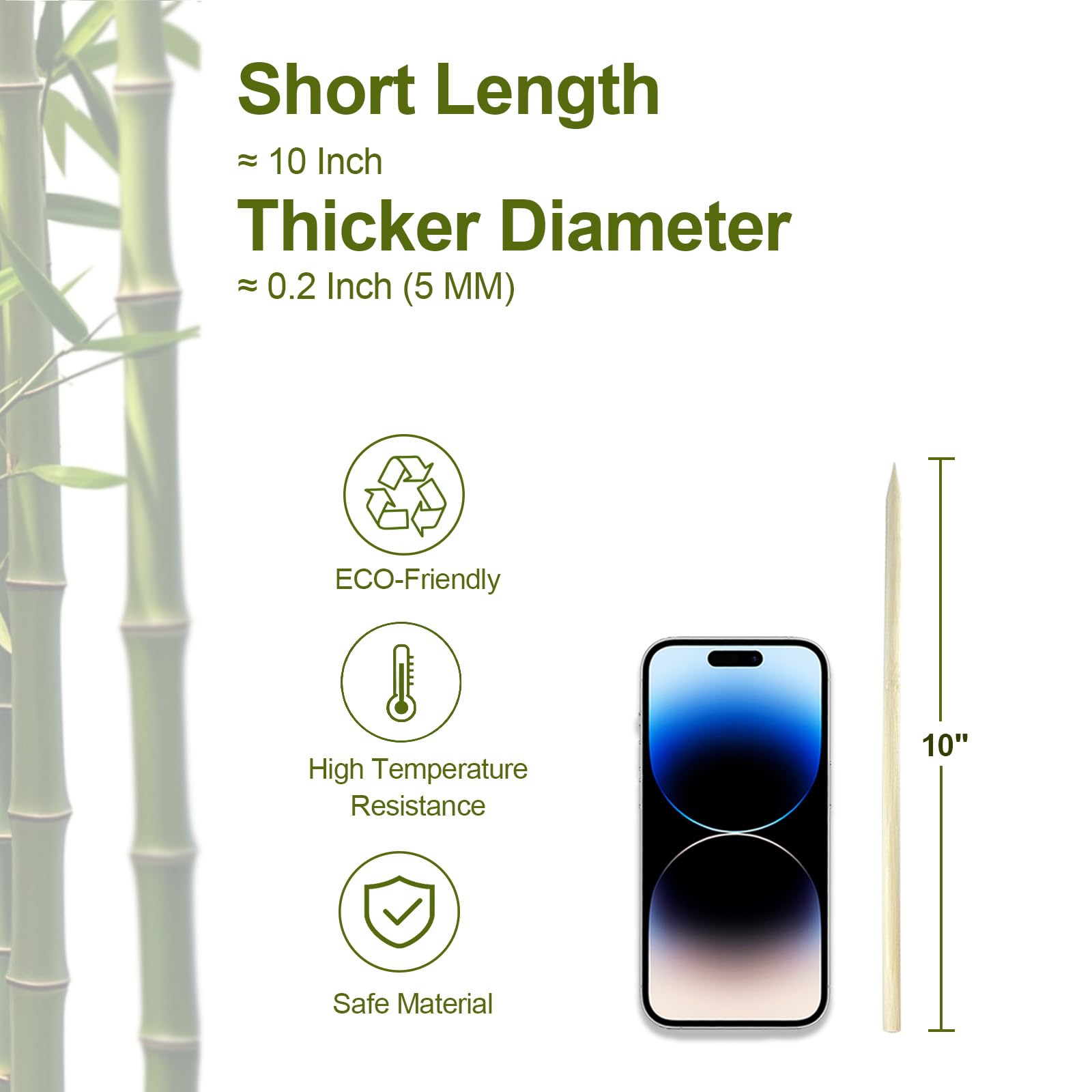50 Pack Natural Bamboo Candy Apple Sticks - 10 Inch 5mm Skewers for Caramel Apples, Cotton Candy, Cake Pops, BBQ, Corn Dogs & Lollipops (Semi-Pointed Wooden Sticks) - Perfect for Halloween Treats, Party Favors & DIY Desserts