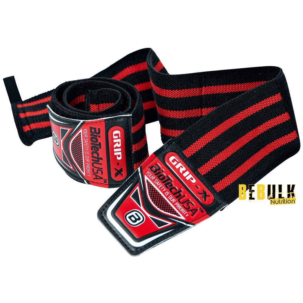 BioTechUSA Bedford 8 Wrist Wraps (35cm) - Black & Red Weightlifting Wrist Support for Gym Training & Powerlifting - Ideal for CrossFit, Bodybuilding & Strength Workouts