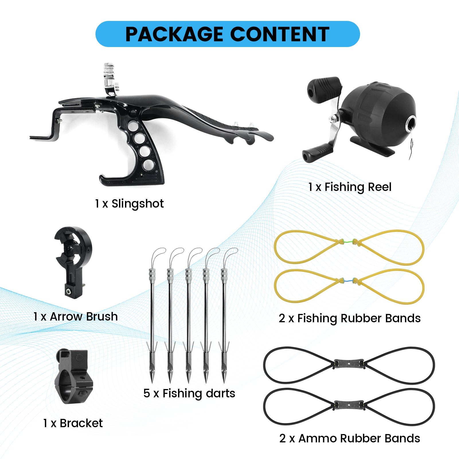 Professional Fishing Slingshot Kit with Reel - High-Power Catapult Sling Shot with Arrows, Brush Flashlight Bracket & 4 Rubber Bands - Includes 5 Fishing Broadheads - Perfect for Outdoor Hunting, Camping & Survival Gear