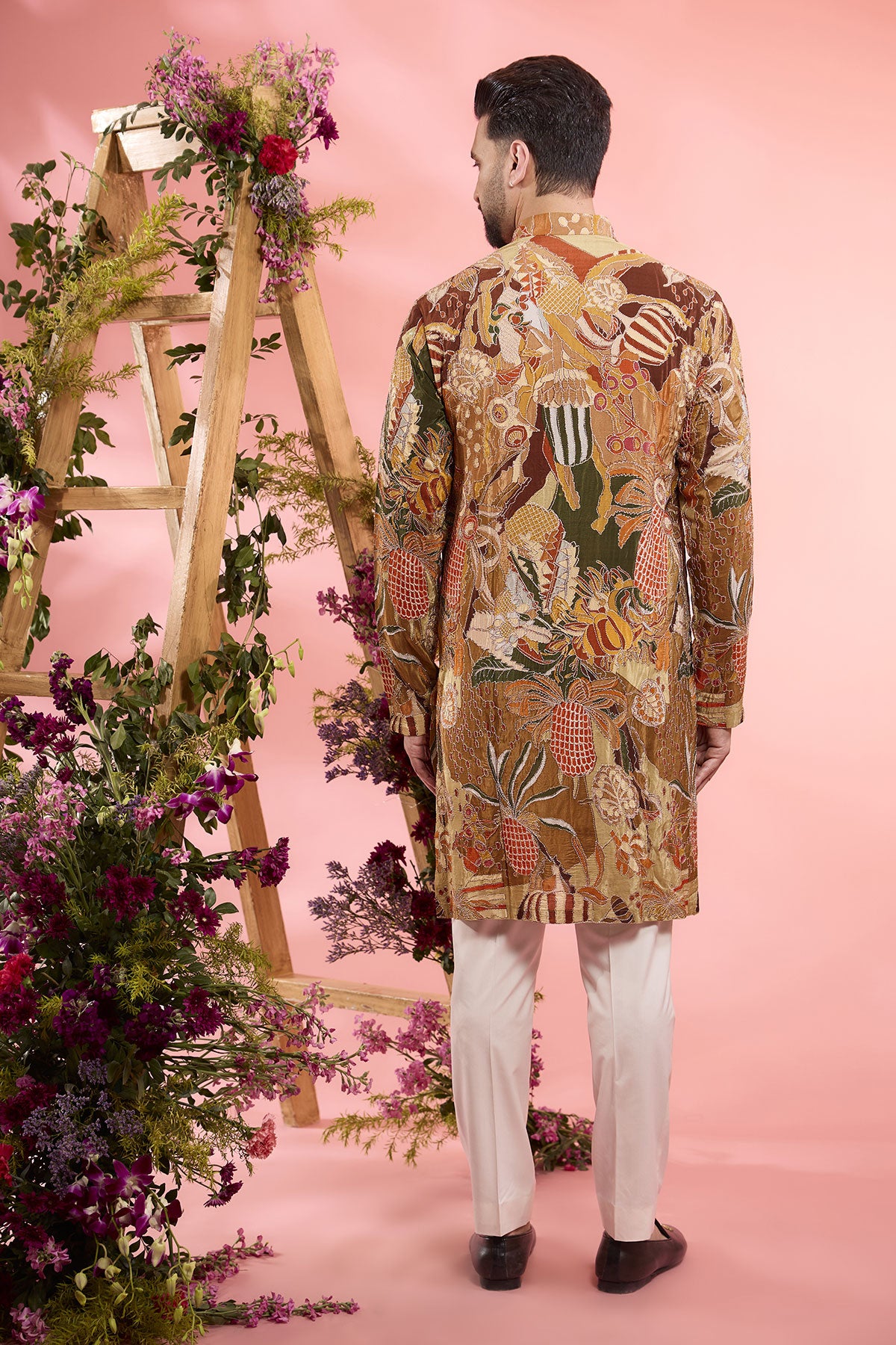 Peach Crepe Silk Embroidered Kurta for Women - Elegant Handcrafted Indian Tunic Top - Perfect for Festivals, Weddings & Special Occasions