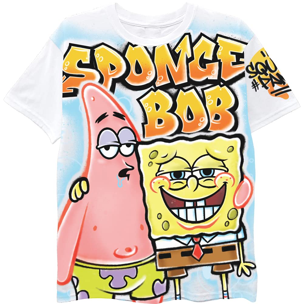 SpongeBob SquarePants Boys Cartoon Character Short Sleeve T-Shirt - Nickelodeon Kids Tee with Spongebob, Patrick, Squidward & Mr Krabs - Boys Sizes 4-20 - Perfect for Birthday Gifts, School Wear & Casual Outfits