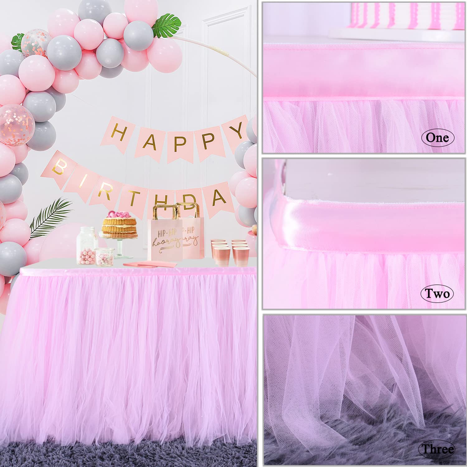 HB HBB MAGIC Pink Tulle Tutu Table Skirt - 6FT Rectangle Table Cover for Birthday Parties, Baby Showers, Weddings & Gender Reveals | Elegant Party Decor for Girls' Celebrations