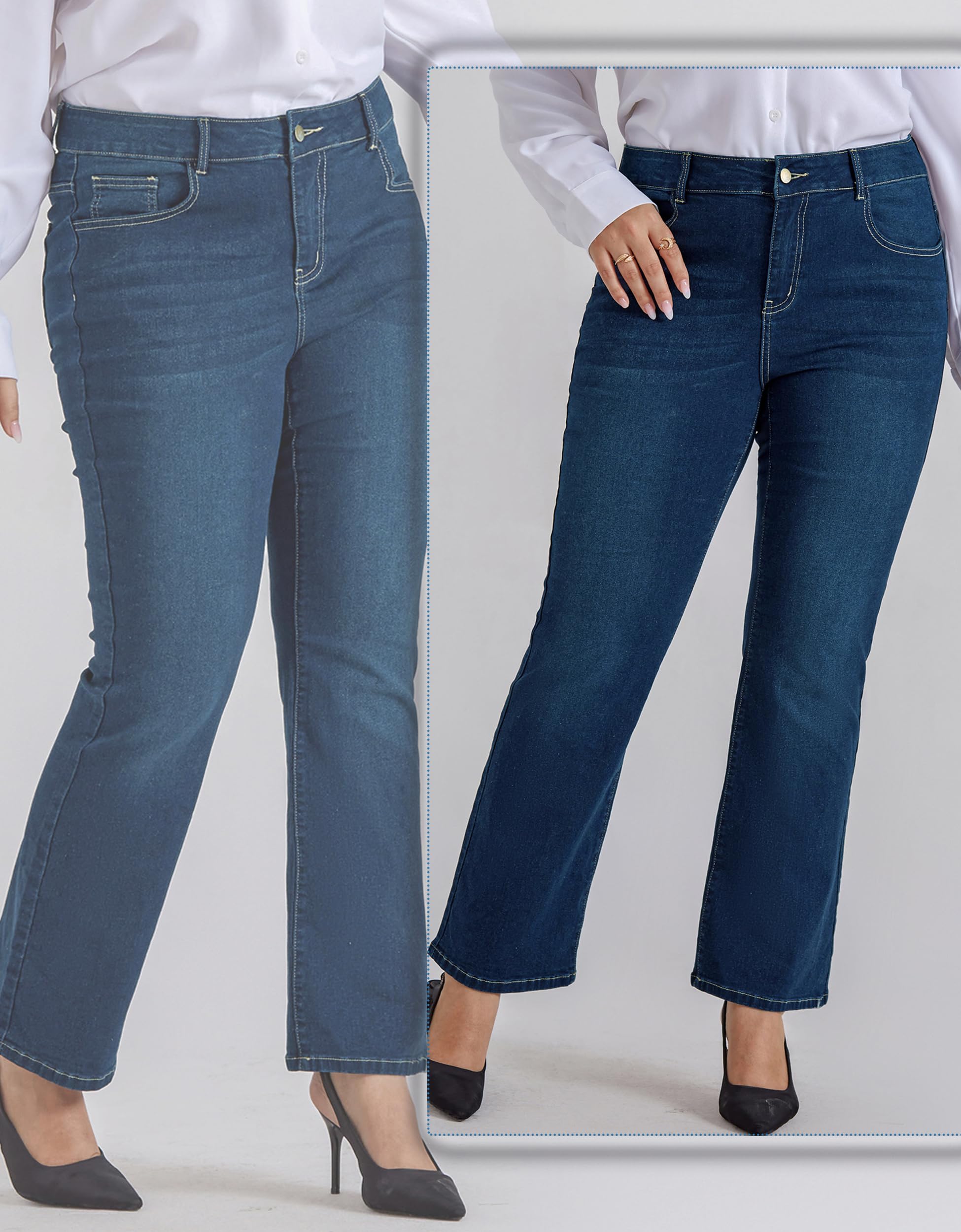 Hanna Nikole Women's Plus Size High Waisted Flared Jeans - Stretchy Bell Bottom Denim Pants with Pockets for Casual & Retro Style Outfits