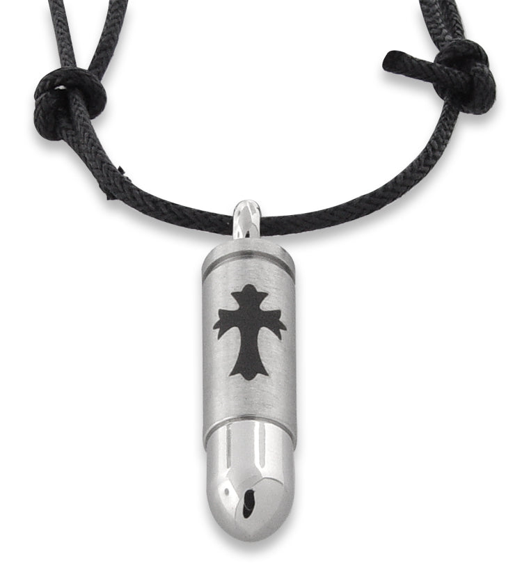 Stainless Steel Cross Pendant Necklace for Men & Women - Bullet Design Religious Jewelry Gift for Baptism, Confirmation, and Everyday Wear
