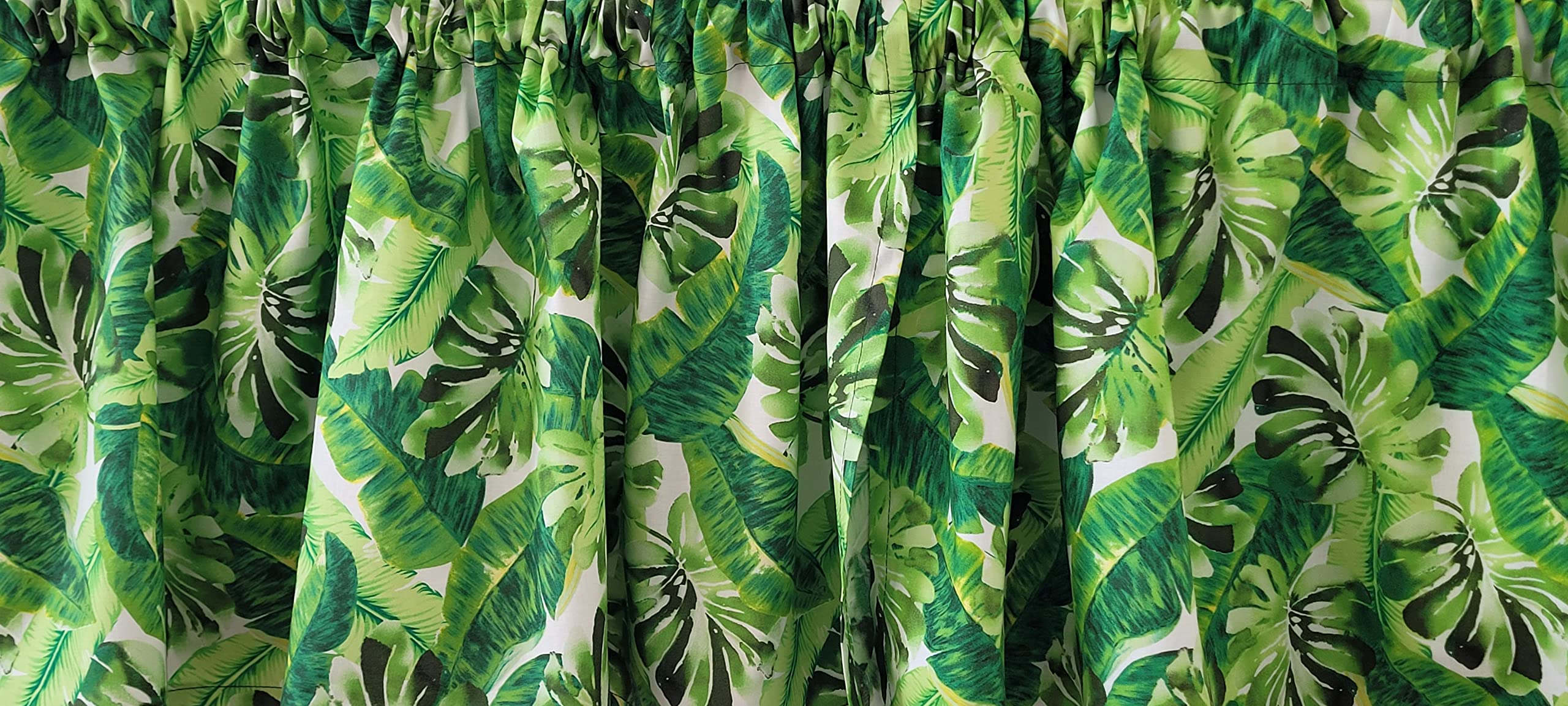 Tropical Valance Curtain - Palm & Banana Leaf Design, Island Kitchen Window Treatment, 41x15 Inches, Green Leaf Pattern for Beach & Coastal Home Decor