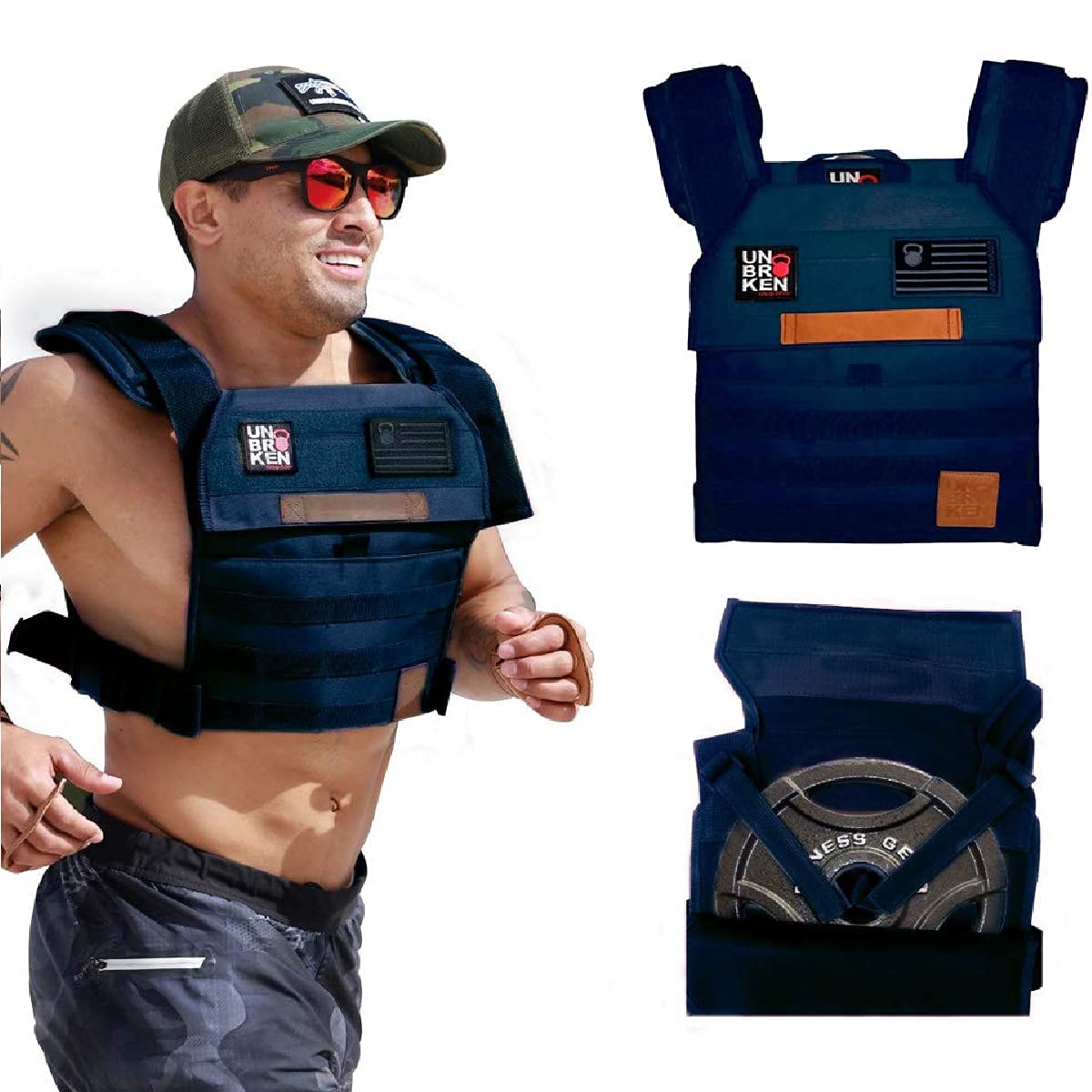 Adjustable Weighted Vest with Sand Plates for CrossFit & Strength Training - Men & Women - WOD Approved for Running & Endurance Workouts - Includes 2 Patches (Blue) | Perfect for Gym, Outdoor Fitness & Military Training