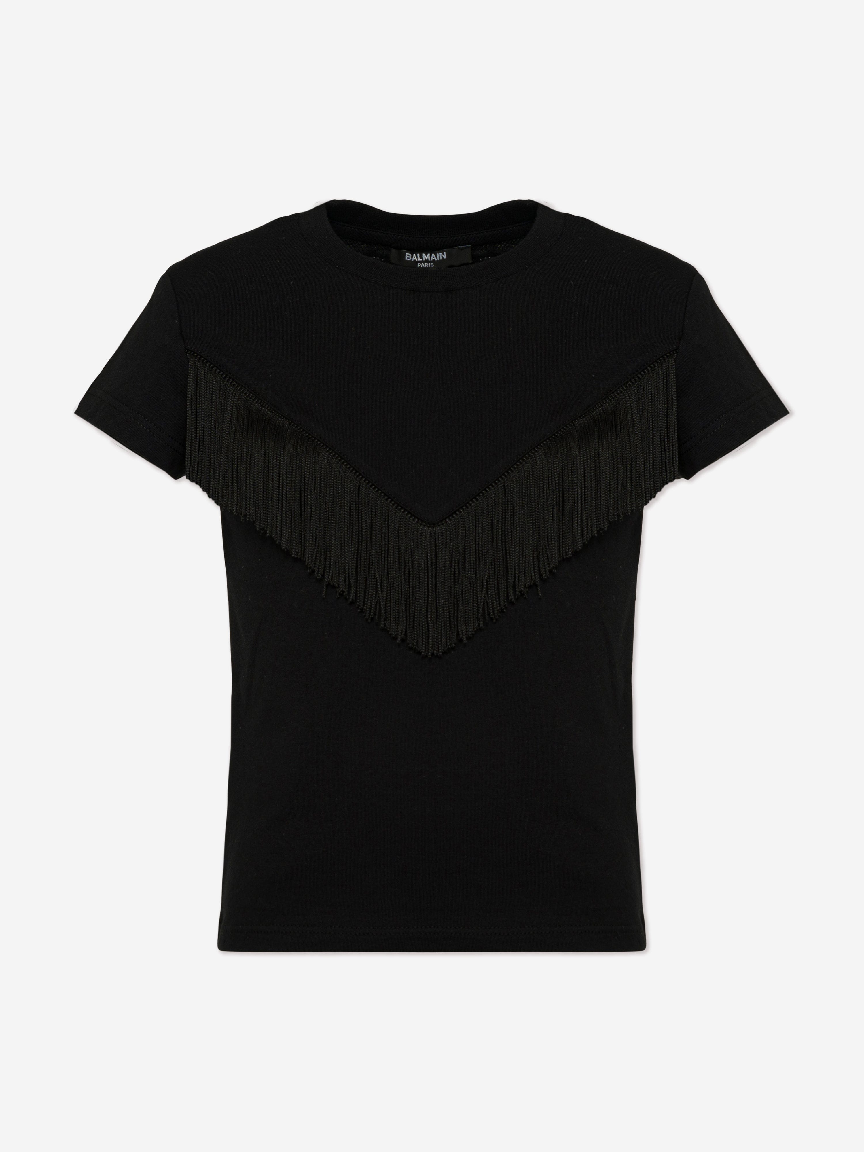 Balmain Black Fringed T-Shirt for Girls | Stylish & Trendy Kids Fashion | Perfect for Parties, School & Casual Wear
