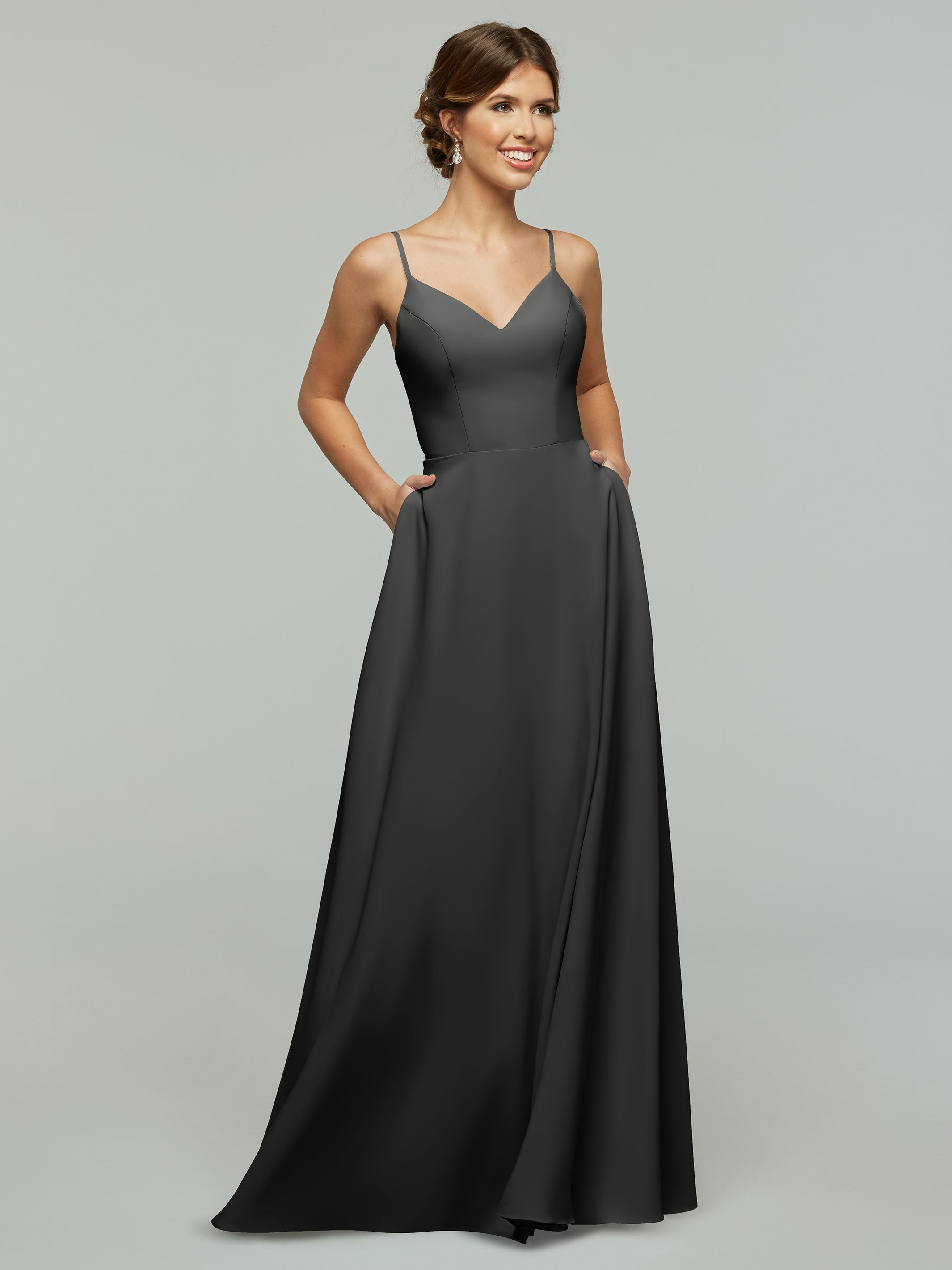 Elegant 83012 Flowy Stretch Chiffon A-Line Bridesmaid Dress with V-Neckline - Perfect for Weddings, Formal Events & Special Occasions