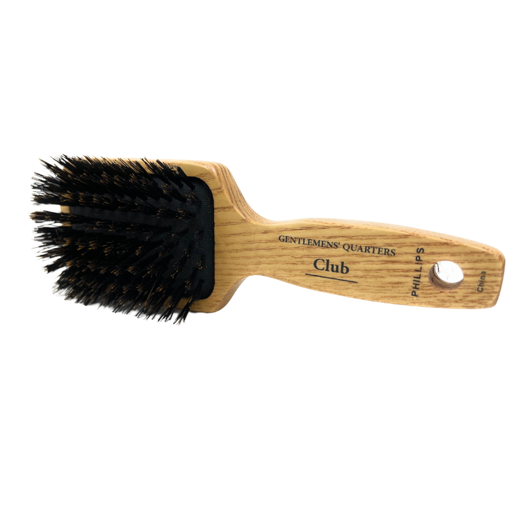 Phillips Gentlemen’s Quarters Club Classic Boar Bristle Hair Brush for Men - Premium Natural Wooden Handle Barber Brush for Thick Hair & Scalp Massage - Perfect for Home Grooming, Travel & Professional Salon Use