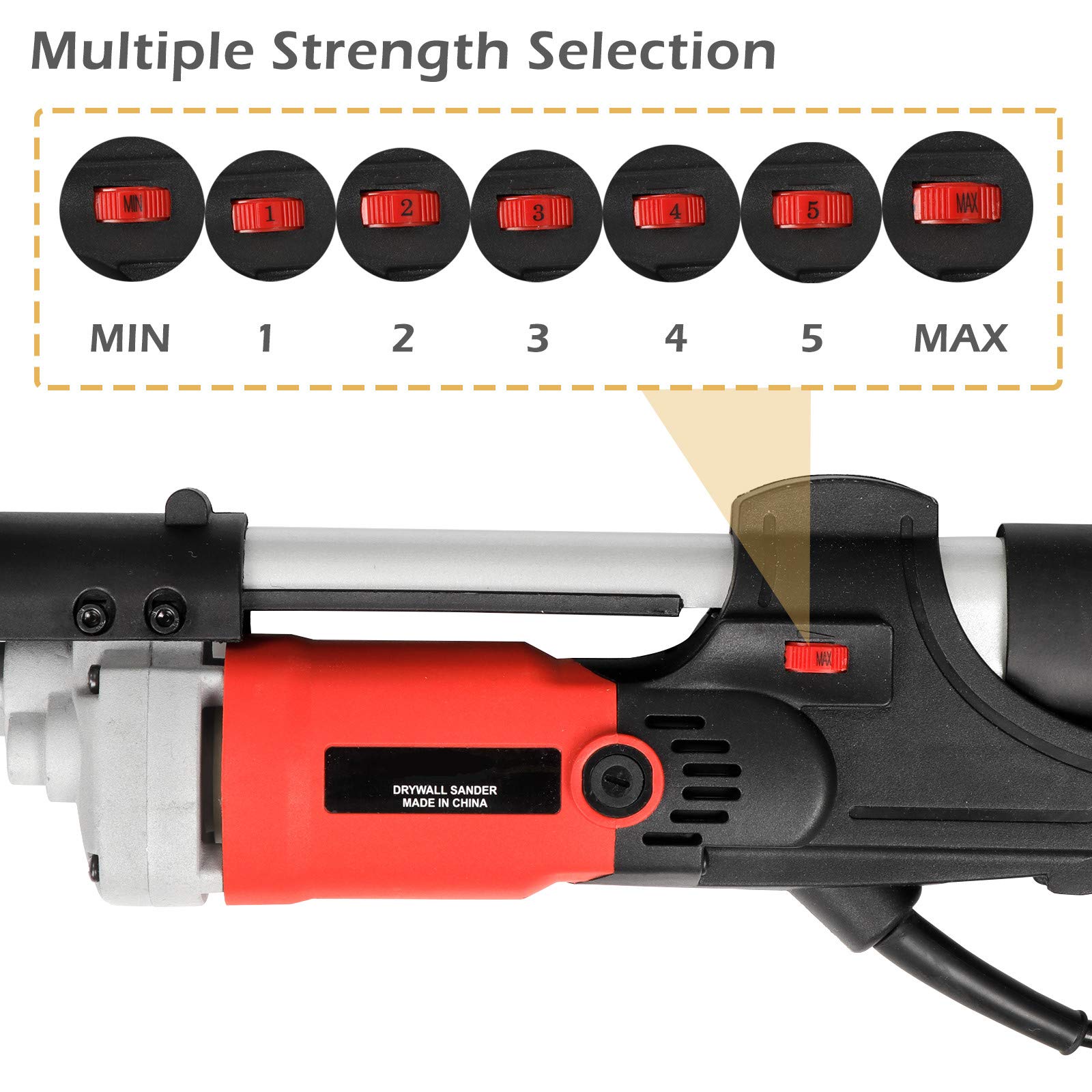 Electric Drywall Sander with Vacuum - 6 Variable Speed & Foldable Design, Includes 6 Sanding Pads for Smooth Wall Finishing - Perfect for Home Renovation, DIY Projects & Professional Construction Work