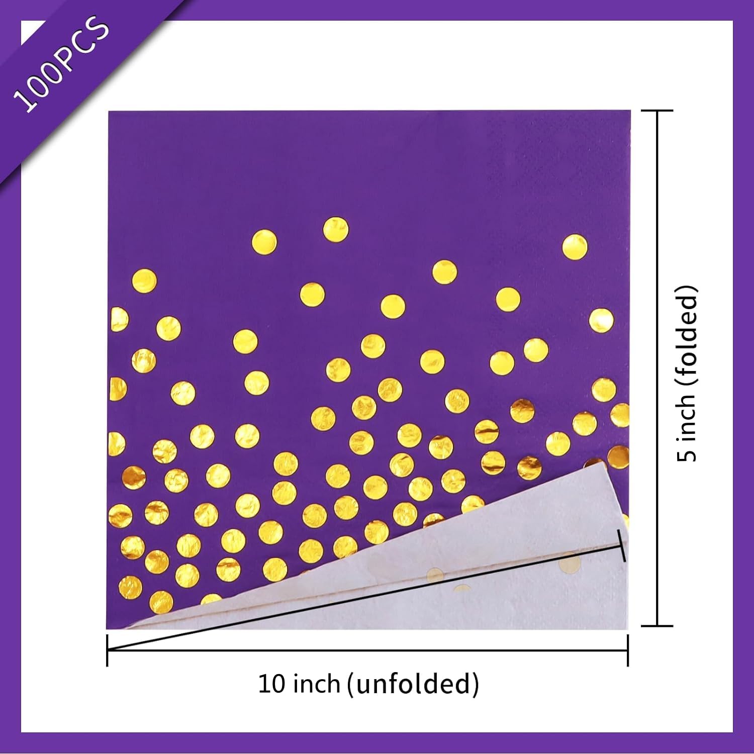100-Pack Purple Cocktail Napkins with Gold Dots - Disposable Paper Dinner Napkins for Birthday, Anniversary, Wedding & Party Supplies - Perfect for Cocktail Hours, Bridal Showers, and Upscale Events