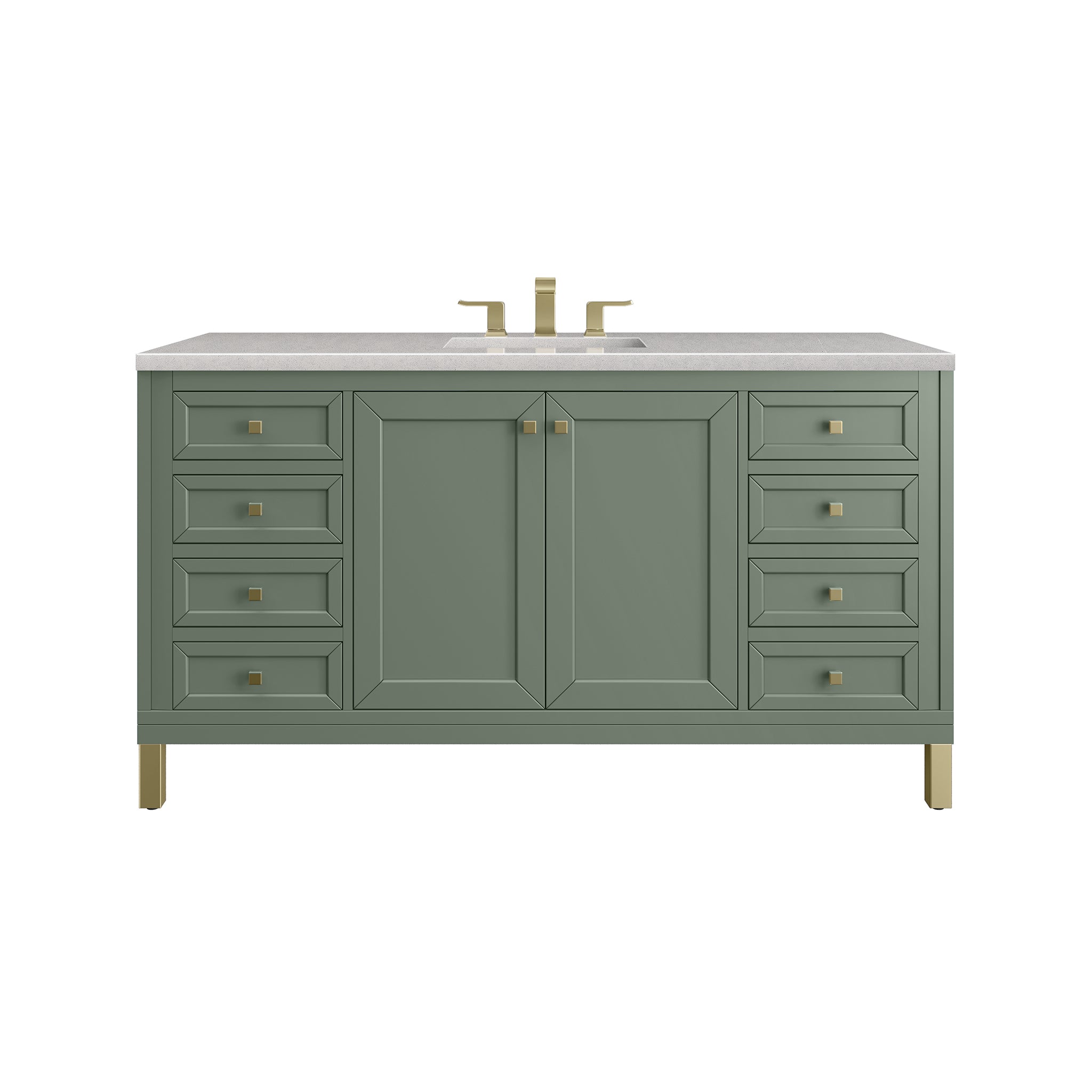 Chicago 60 Inch Single Bathroom Vanity with Smokey Celadon Finish & 3CM Eternal Serena Quartz Top - Perfect for Modern Master Bathrooms and Powder Rooms