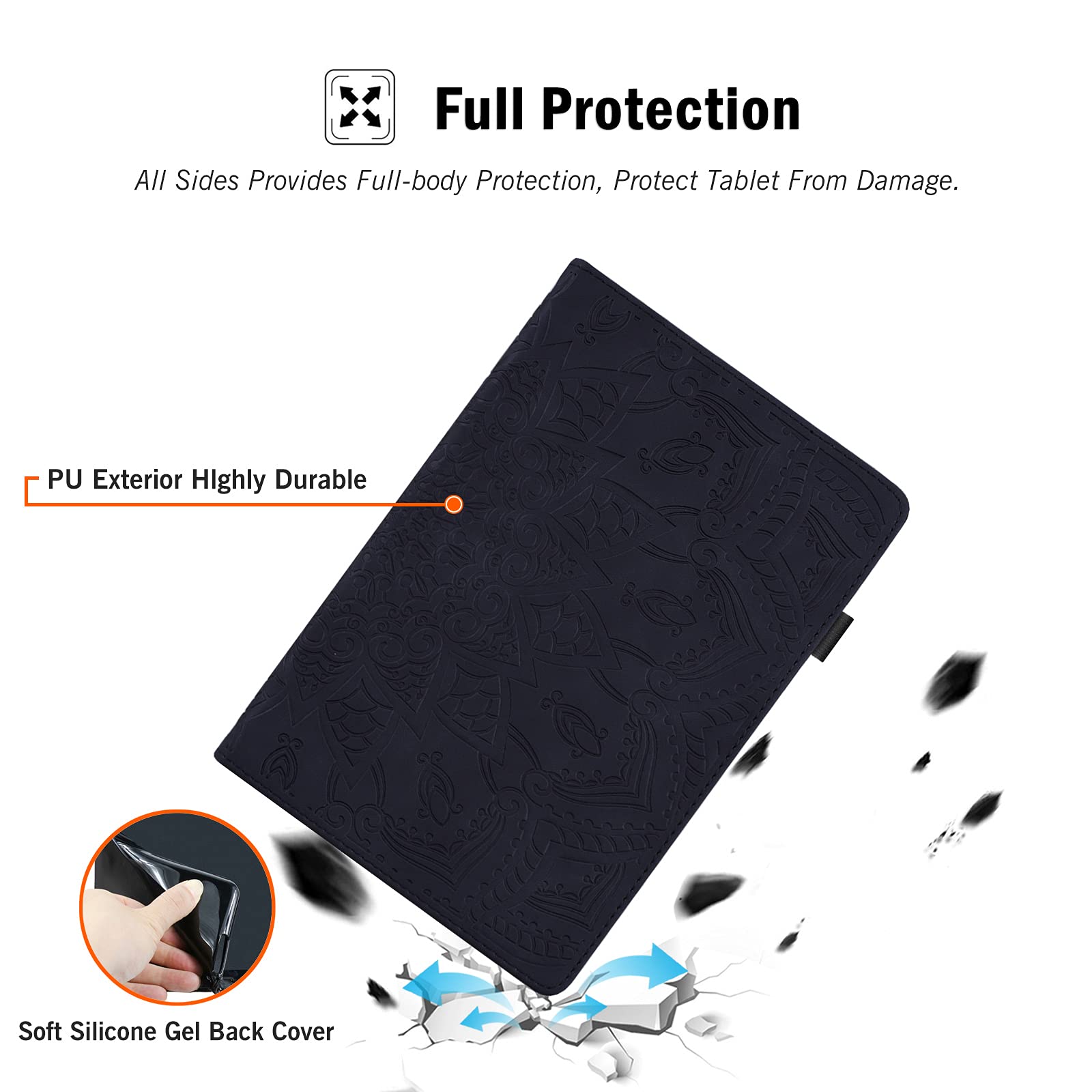 Kindle Fire HD 8 Case - Premium PU Leather Protective Cover for Amazon Kindle Fire HD 8 Tablet (8th/7th/6th Gen, 2018/2017/2016) with Magnetic Closure, Card Slot, Kickstand & S Pen Holder - Black - Perfect for Work, Travel & Entertainment