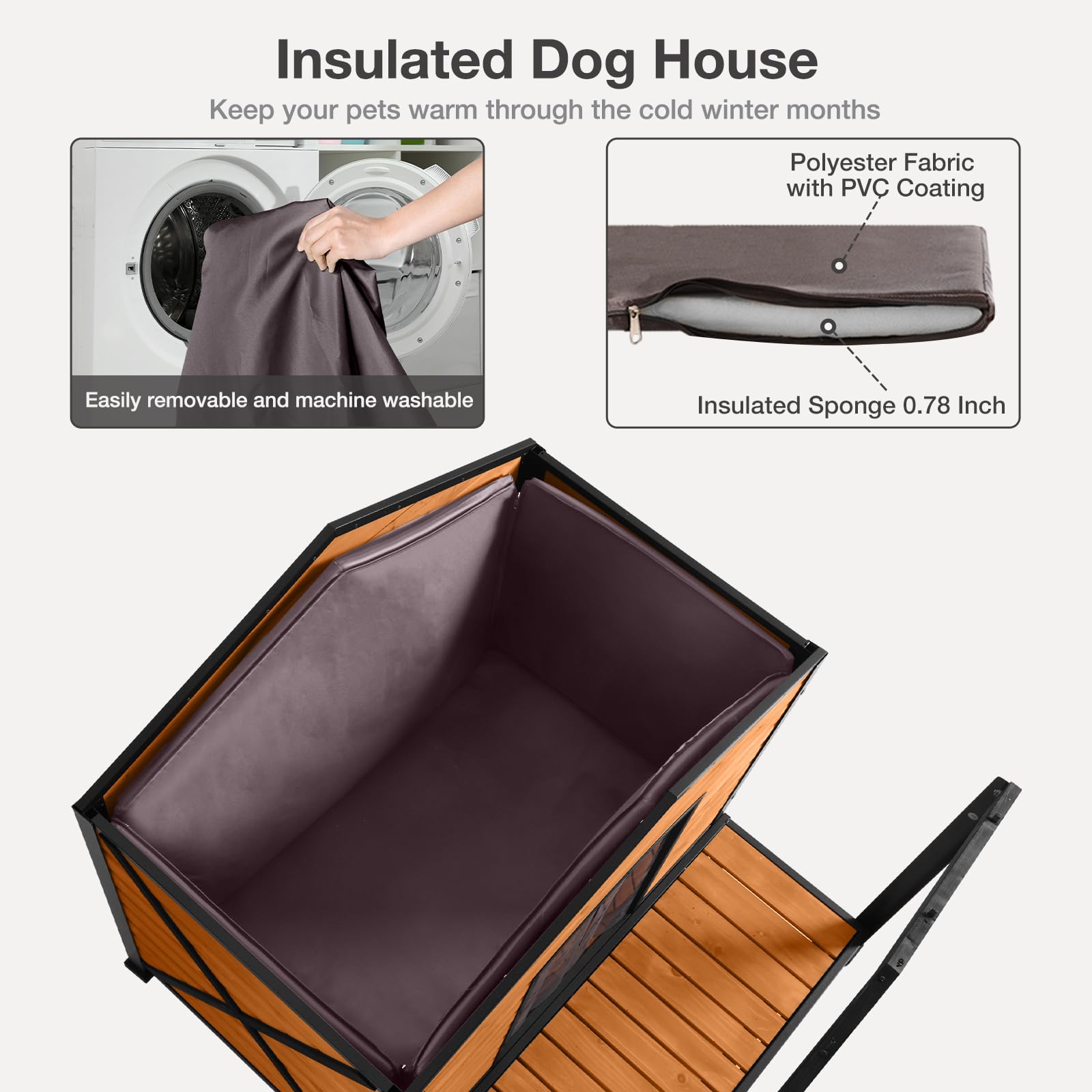 Outdoor Weatherproof Dog House with Insulated Design - Heavy Duty Iron Frame & Fir Wood Construction - Large Size for All Dog Breeds - Perfect for Backyard, Patio, and Garden Use