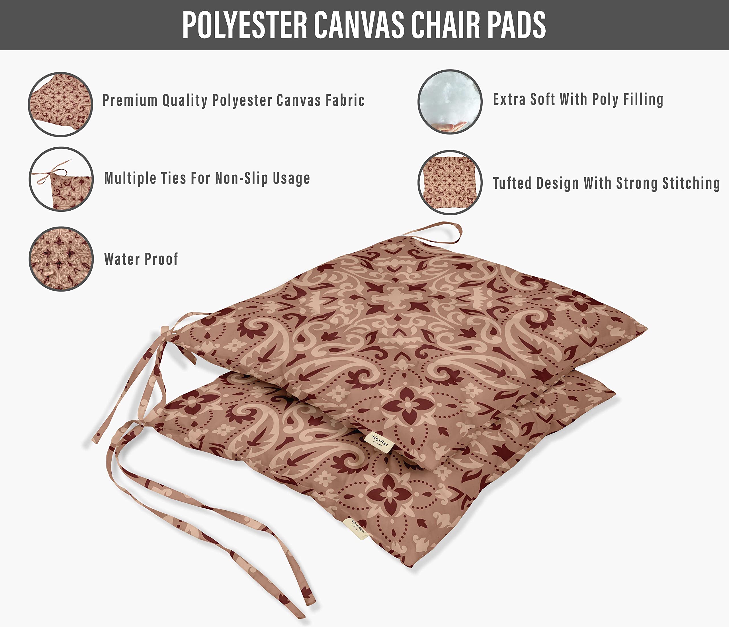 Water Resistant Indoor/Outdoor Tufted Square Patio Cushion Set of 2 - 19 Inch Pink Printed Seat Cushions with Asian Ornamental Design | Perfect for Garden, Poolside & Patio Furniture