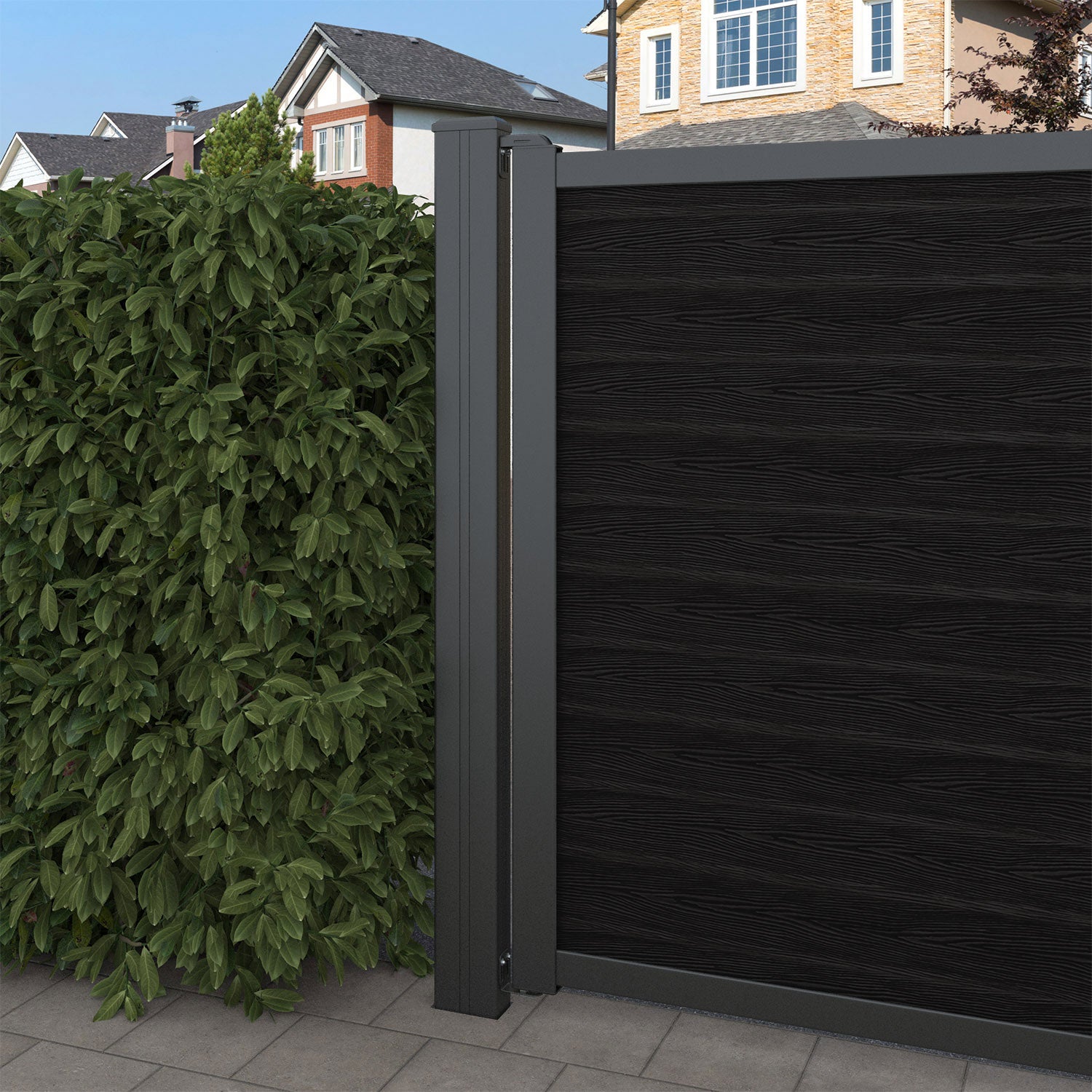 Classic Alnara Straight Top Driveway Gate - Black with Middle Screen | Durable & Stylish Driveway Entrance Solution for Homes & Commercial Properties