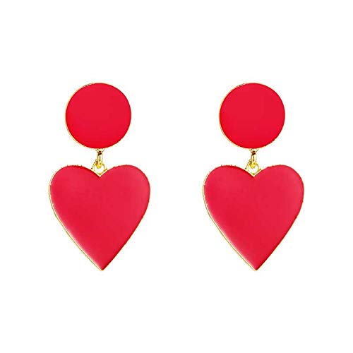 Vintage Red Love Geometric Enamel Clip-On Hoop Earrings for Women - Elegant Long Pendant Dangle Earrings, Perfect Gift for Valentine's Day, Anniversary or Special Occasions (Red, One Size)