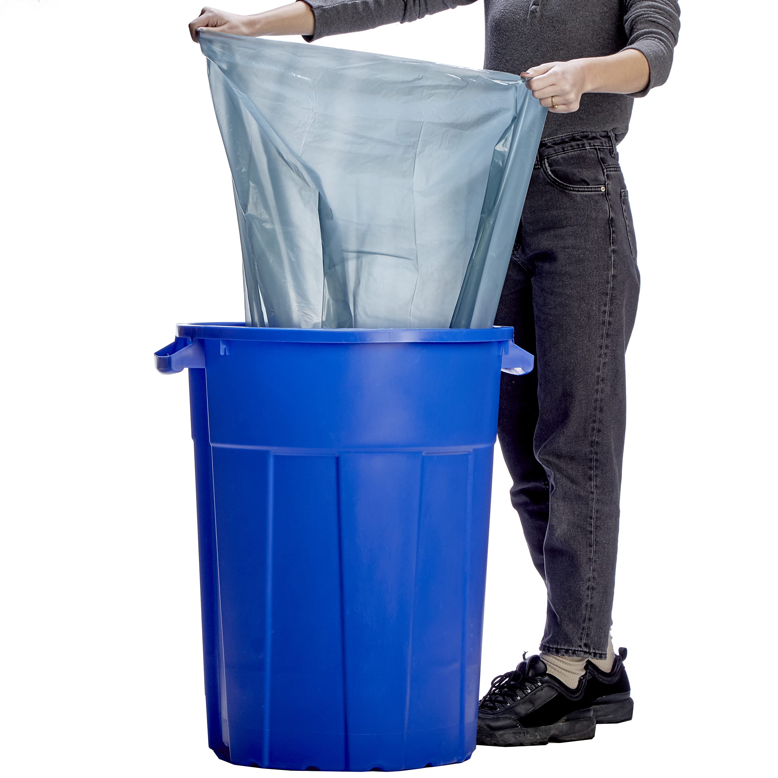 Premium Commercial Trash Can Liners - Heavy Duty 32 Gallon 33x44 Leak-Proof Garbage Bags for Offices, Restaurants & Schools (200 Count, .98 Mil Thick, Blue) - Made in USA - Ideal for High-Traffic Areas & Bulk Waste Disposal