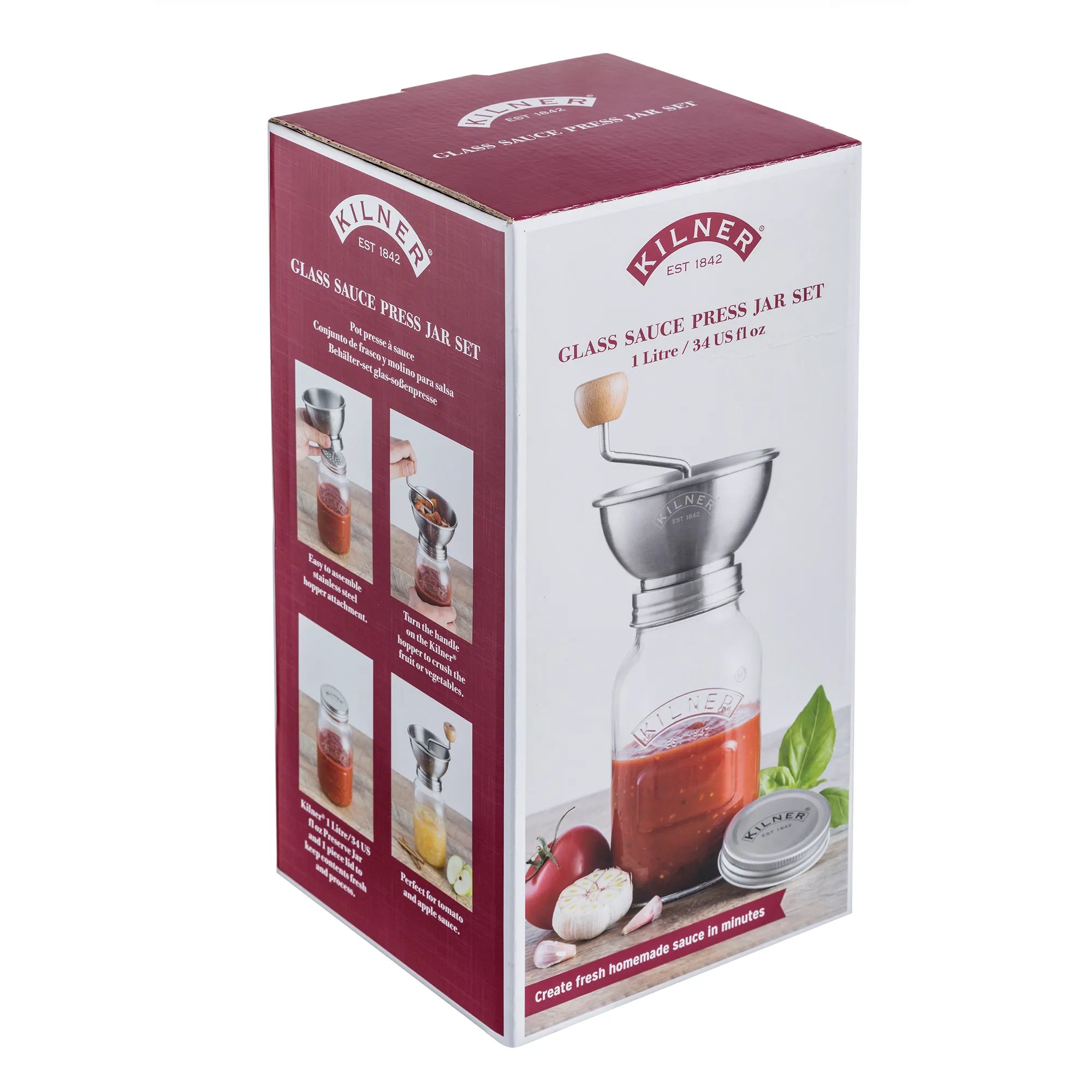 Kilner Sauce Press Jar Set - Stainless Steel Tomato Strainer & Fruit Juicer for Homemade Jams, Sauces - Perfect for Canning, Preserving & DIY Kitchen Projects