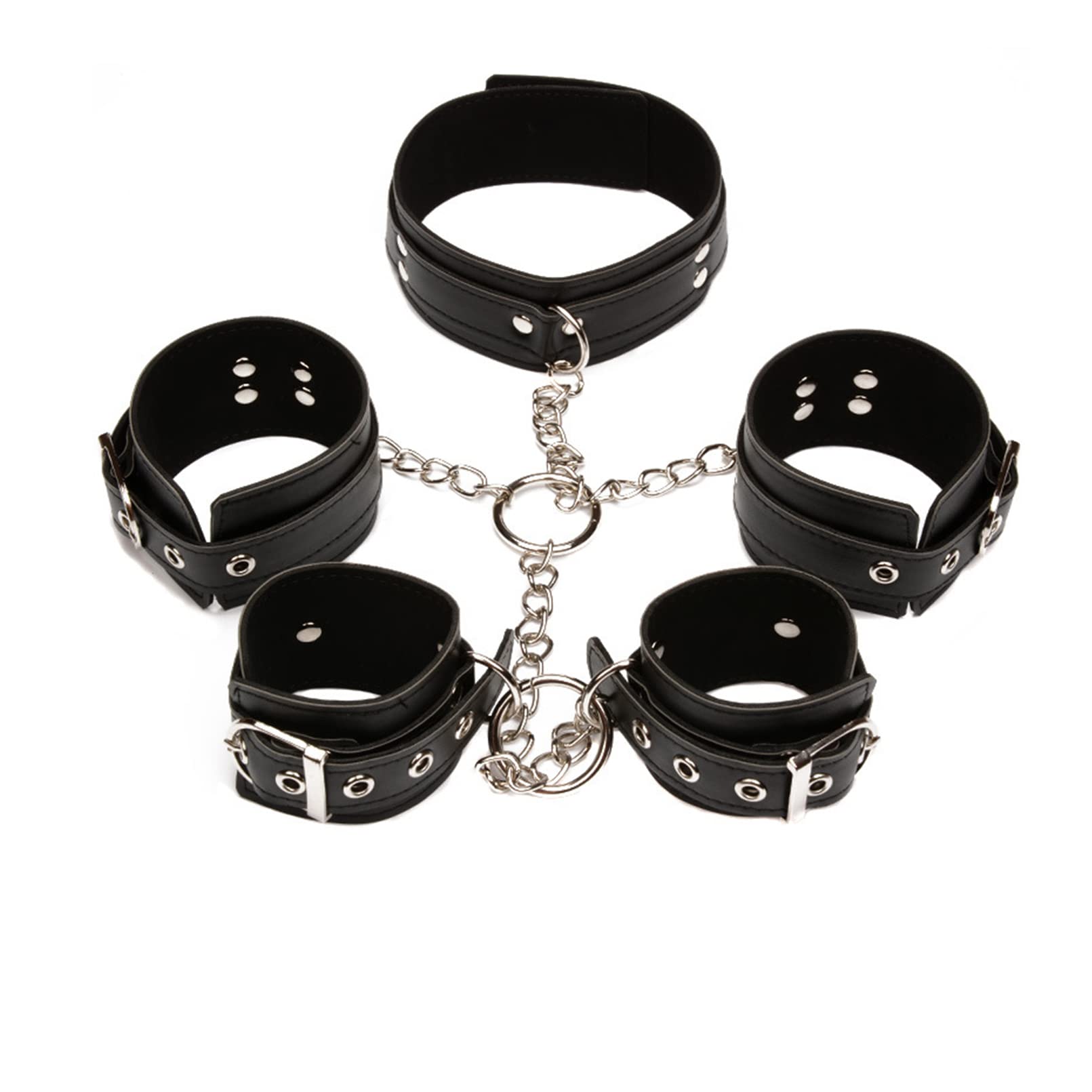 SUPKTHDY SM Bondage Kit with Handcuffs & Collar - Leather Restraint Set for Women, Black Erotic Adult Toys for Beginners - Perfect for Couples Play, BDSM Exploration & Sensual Roleplay