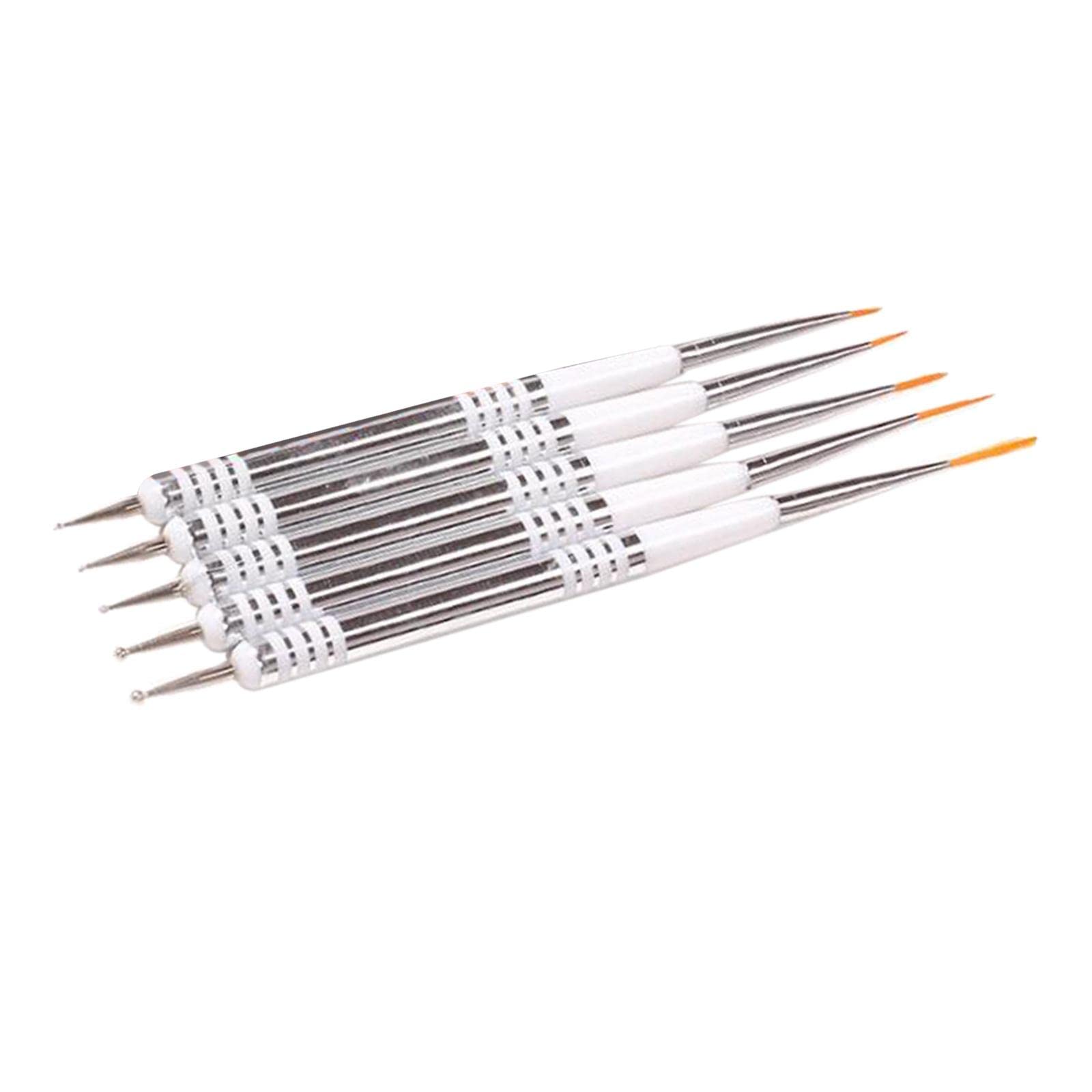 5Pcs Double Ended Nail Art Brushes Set for Manicure - Dotting, Painting & Drawing Tools with Liner Brush - Perfect for DIY Nail Art Designs at Home or Salon (White)