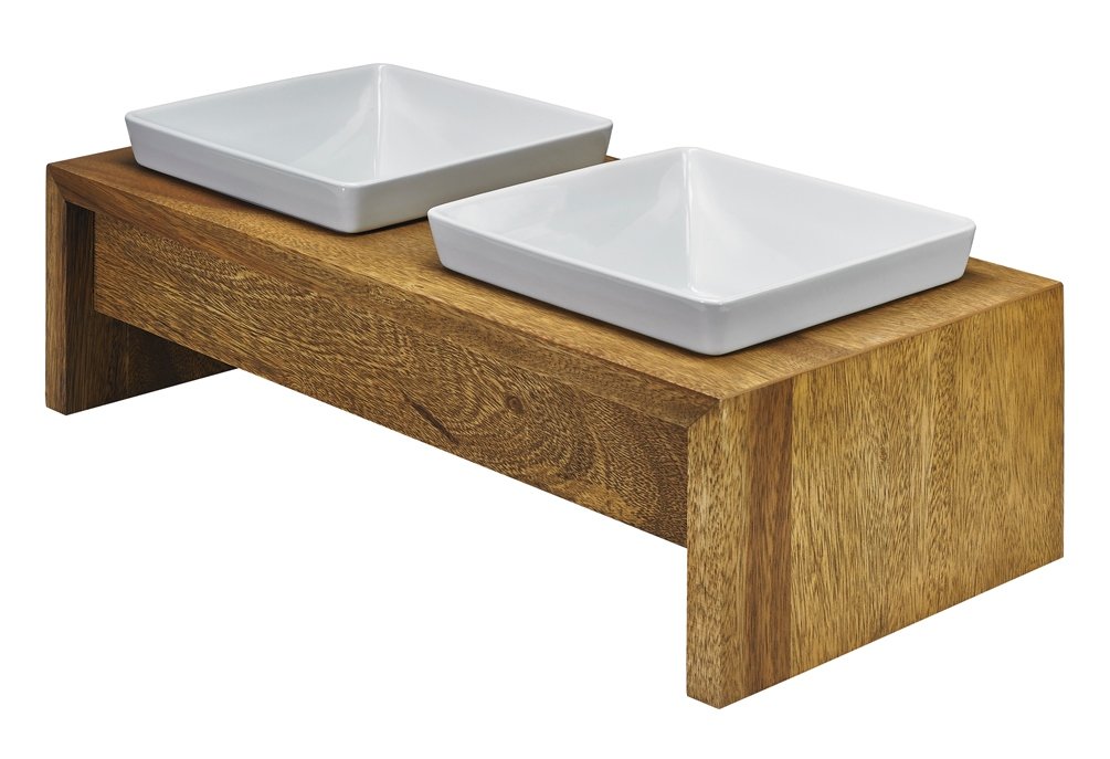 Bamboo Double Feeder for Cats & Dogs - Bowser's Artisan Diner Medium Pet Bowl - Perfect for Mealtime & Multi-Pet Households