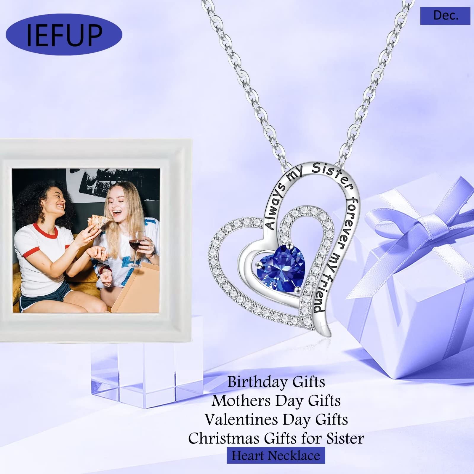 Birthstone Necklace for Women - Sterling Silver Heart Pendant Jewelry Gift for Mom, Wife, Girlfriend, Daughter | Personalized Birthday, Mother's Day & Anniversary Present | Perfect for Special Occasions & Everyday Wear