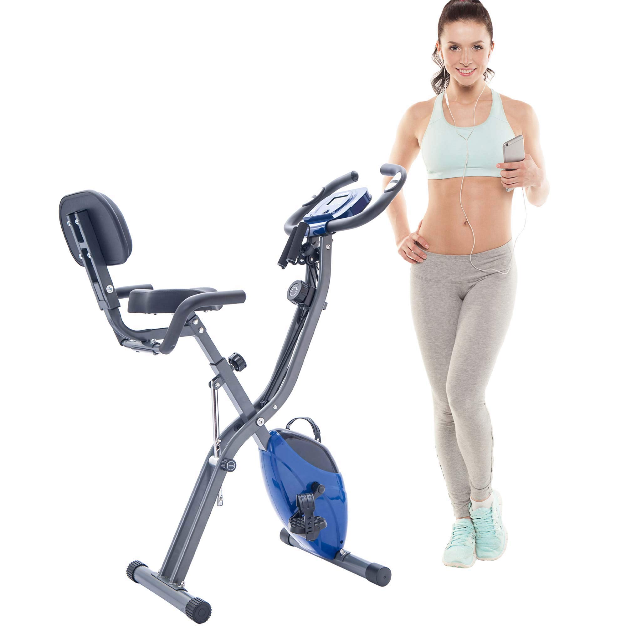 10-Level Adjustable Magnetic Folding Exercise Bike - Upright & Recumbent Indoor Cycling Bike with Arm Bands & Backrest | Home Gym Equipment for Cardio Workouts & Weight Loss