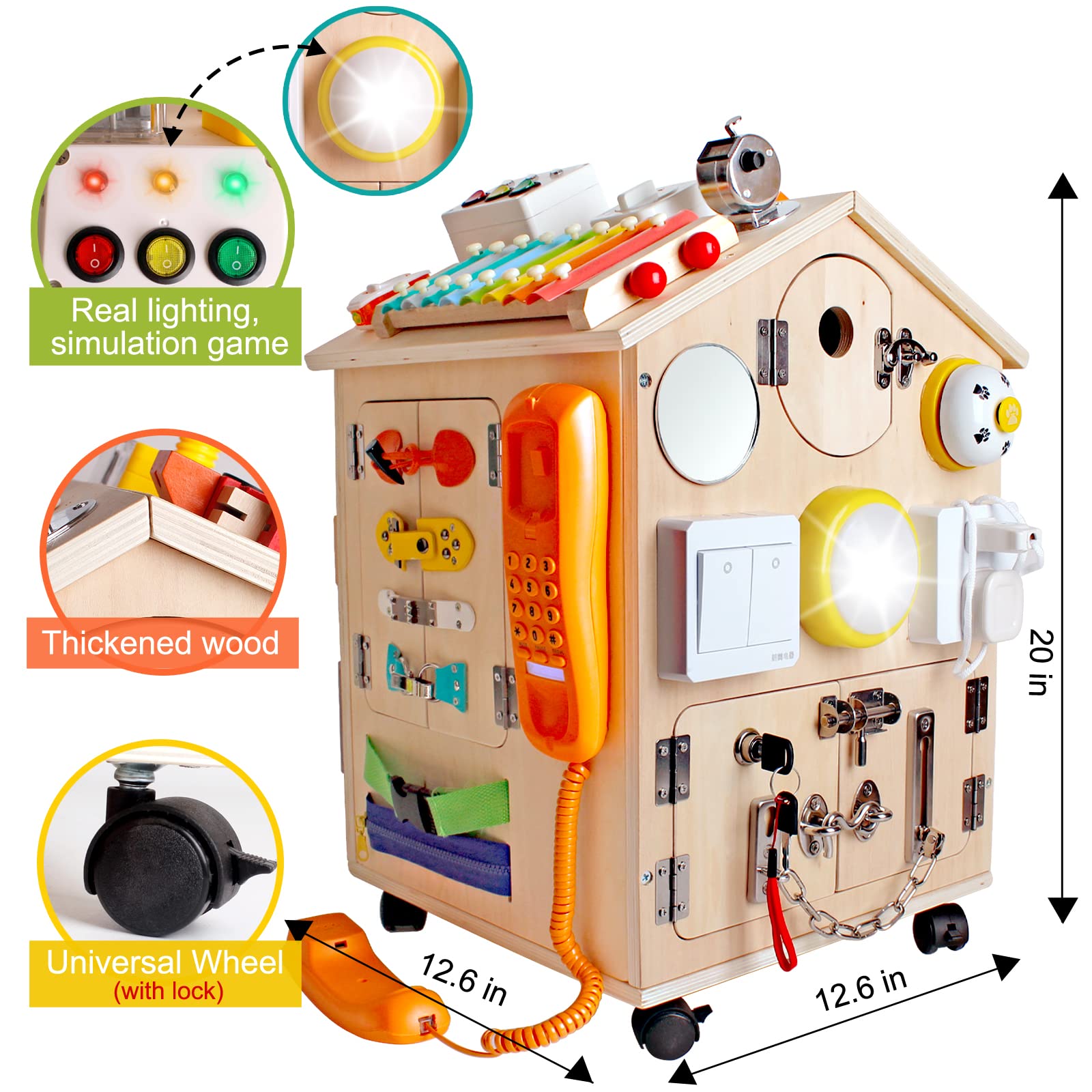 SHIERDU Montessori Wooden Busy Board - Life Skills & Fine Motor Activity Toy for Toddlers & Preschoolers | Sensory Learning Game | Educational Gift for Boys & Girls | Perfect for Daycare, Homeschool & Early Childhood Development