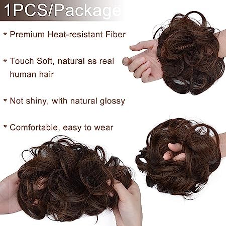 BLUSHIA 1PCS Messy Bun Hair Extension with Elastic Band - Synthetic Hair Scrunchies for Women & Girls (Brown) - Perfect for Quick Hairstyles, Parties, and Everyday Wear