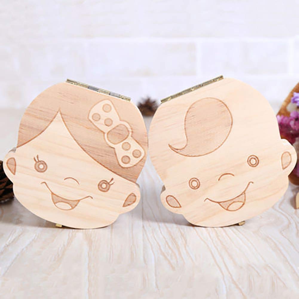 **Glucktrade Wooden Baby Tooth Keepsake Box - Cute Tooth Fairy Box for Kids, Baby Teeth Storage Organizer with Tweezers - Perfect for Boys & Girls, French Design - Ideal for First Tooth, Milestone Memories & Childhood Souvenirs**