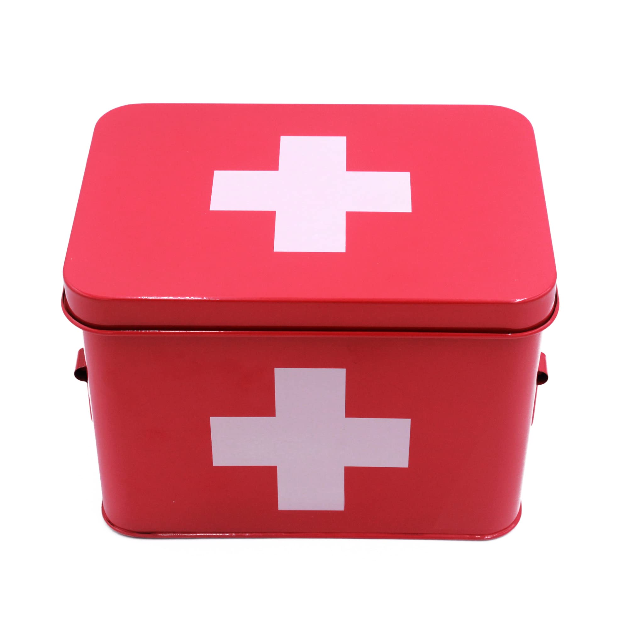 Vintage 8.2 Inch Antique Metal First Aid Box - Empty Medicine Storage Container for Home, Office & Travel (Red) | Perfect for First Aid Kits, Medical Supplies & Collectibles