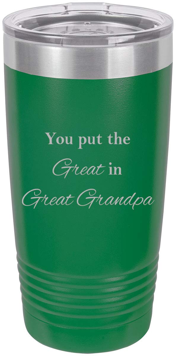 Personalized Stainless Steel Engraved Insulated Tumbler 20oz - Custom 'Great Grandpa' Travel Coffee Mug with Lid, Double Wall Vacuum Insulation, Keeps Drinks Hot/Cold for Hours - Perfect Gift for Grandparents Day, Father's Day & Outdoor Activities
