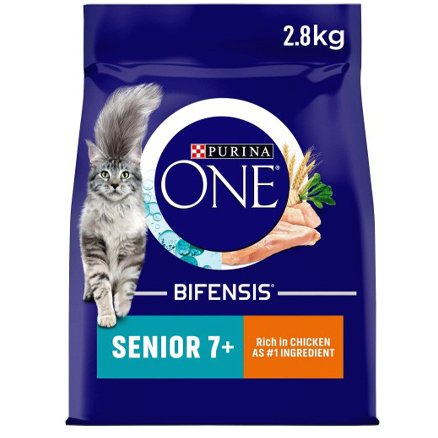 Purina ONE Senior 7+ Dry Cat Food - Chicken & Whole Grain Recipe - 2.8kg Bag - High Protein Nutrition for Mature Cats - Supports Joint Health & Immune System - Ideal for Indoor & Outdoor Senior Cats