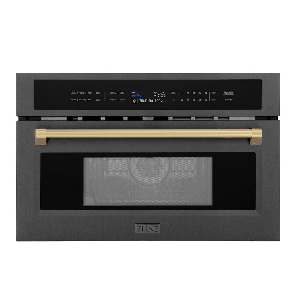 ZLINE Autograph Edition 30-Inch Built-In Convection Microwave Oven - 1.6 cu ft Capacity, Black Stainless Steel with Champagne Bronze Accents (MWOZ 30 BS CB) - Perfect for Modern Kitchens & Gourmet Cooking