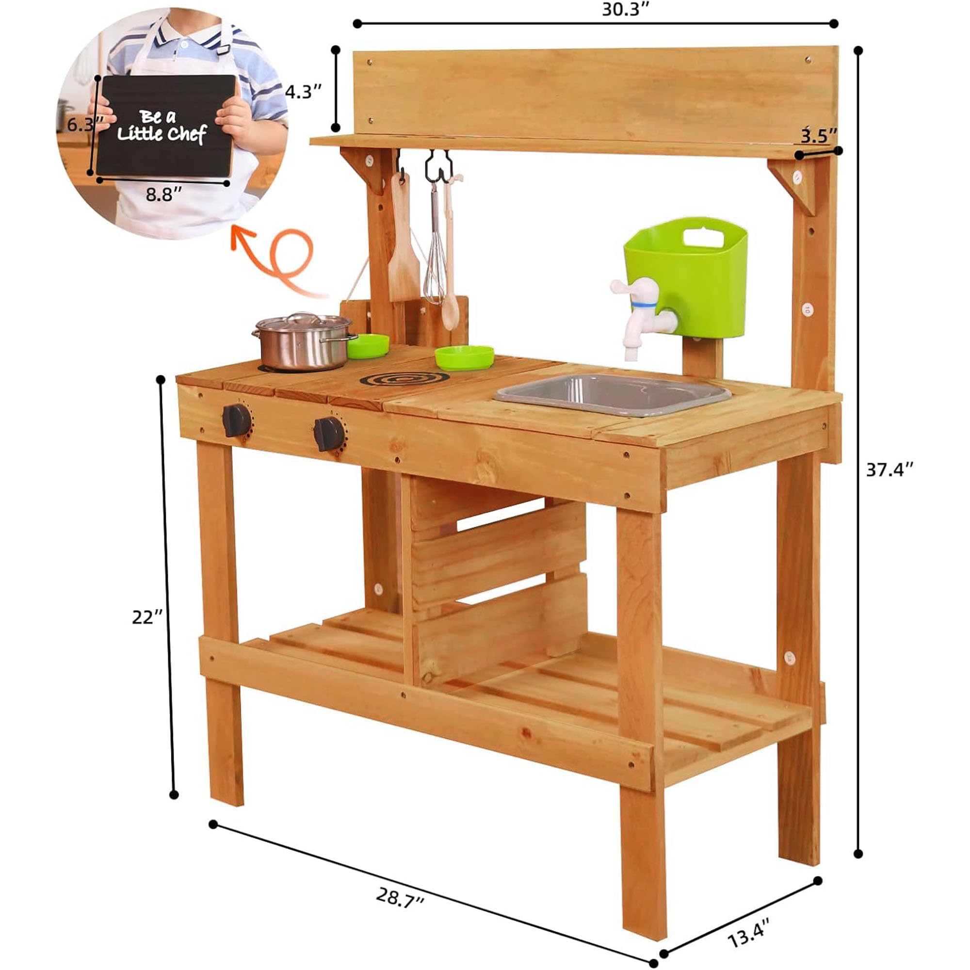 Outdoor Mud Kitchen Playset for Kids - Pretend Play Kitchen with Faucet, Sink & Accessories - Perfect for Garden, Backyard & Outdoor Imaginative Play