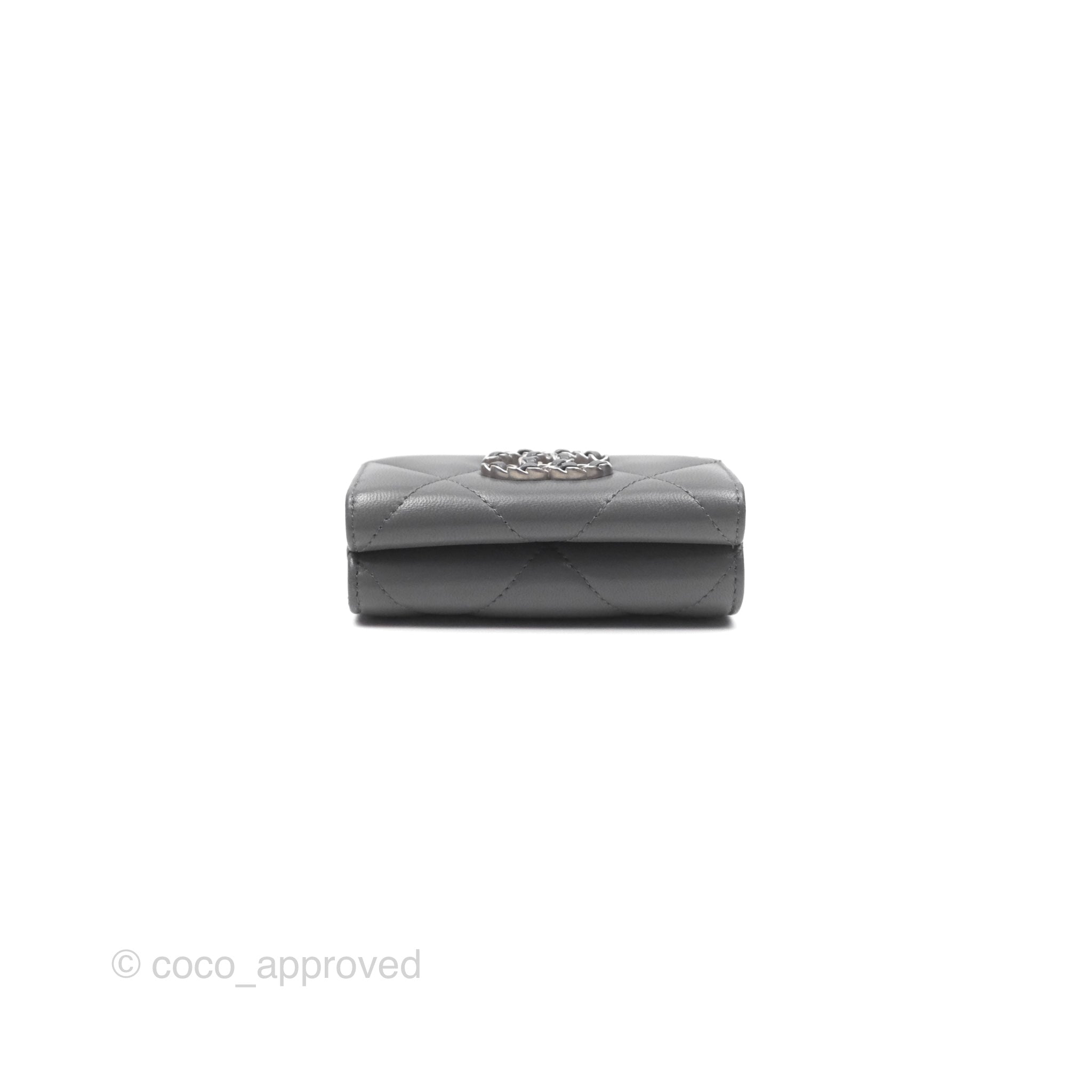 Chanel 19 Grey Lambskin Short Trifold Wallet with Silver Hardware - Luxury Compact Wallet for Women, Perfect for Everyday Use & Travel Essentials